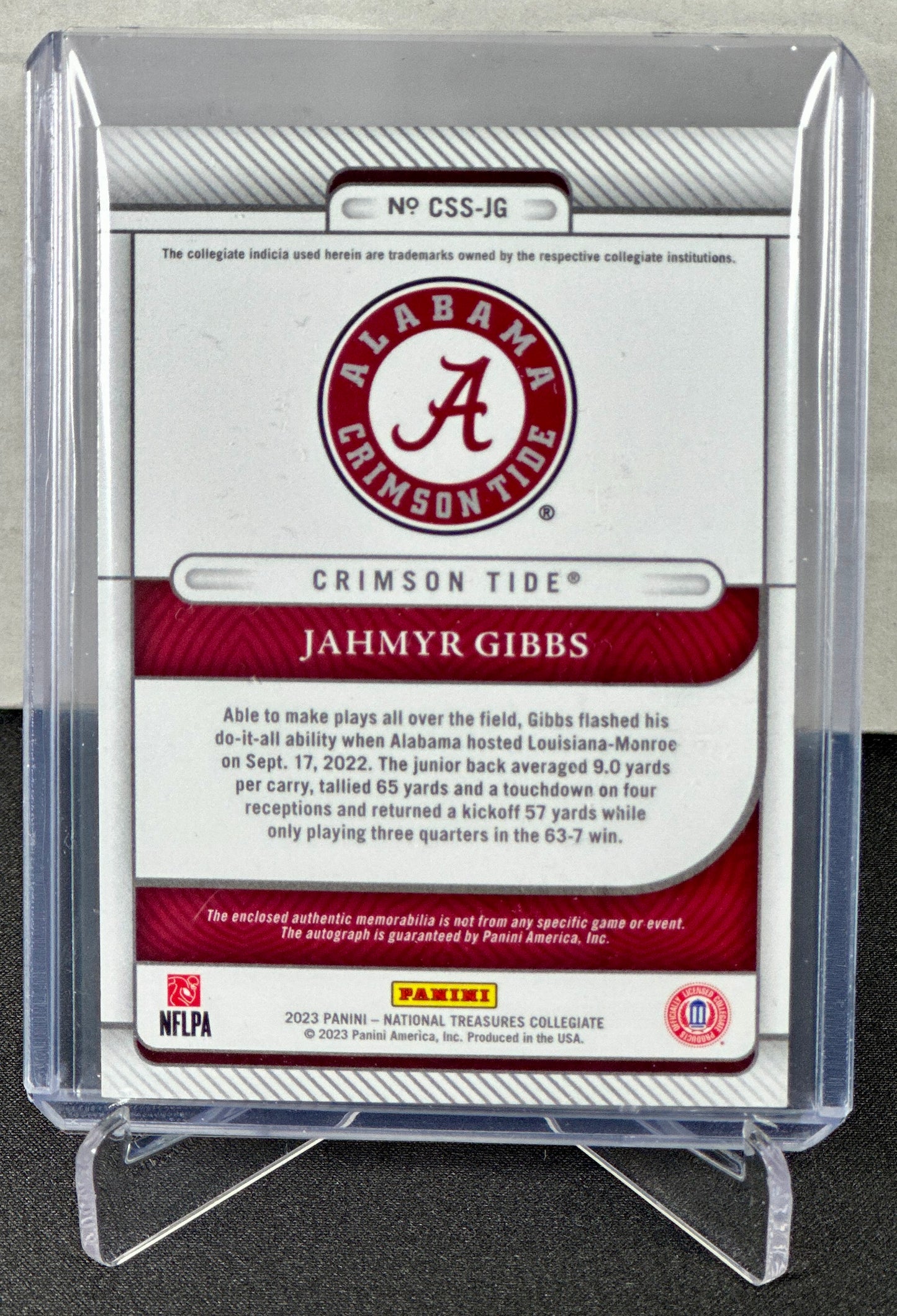 2023 National Treasures College Silhouette Signatures Jahmyr Gibbs #/39