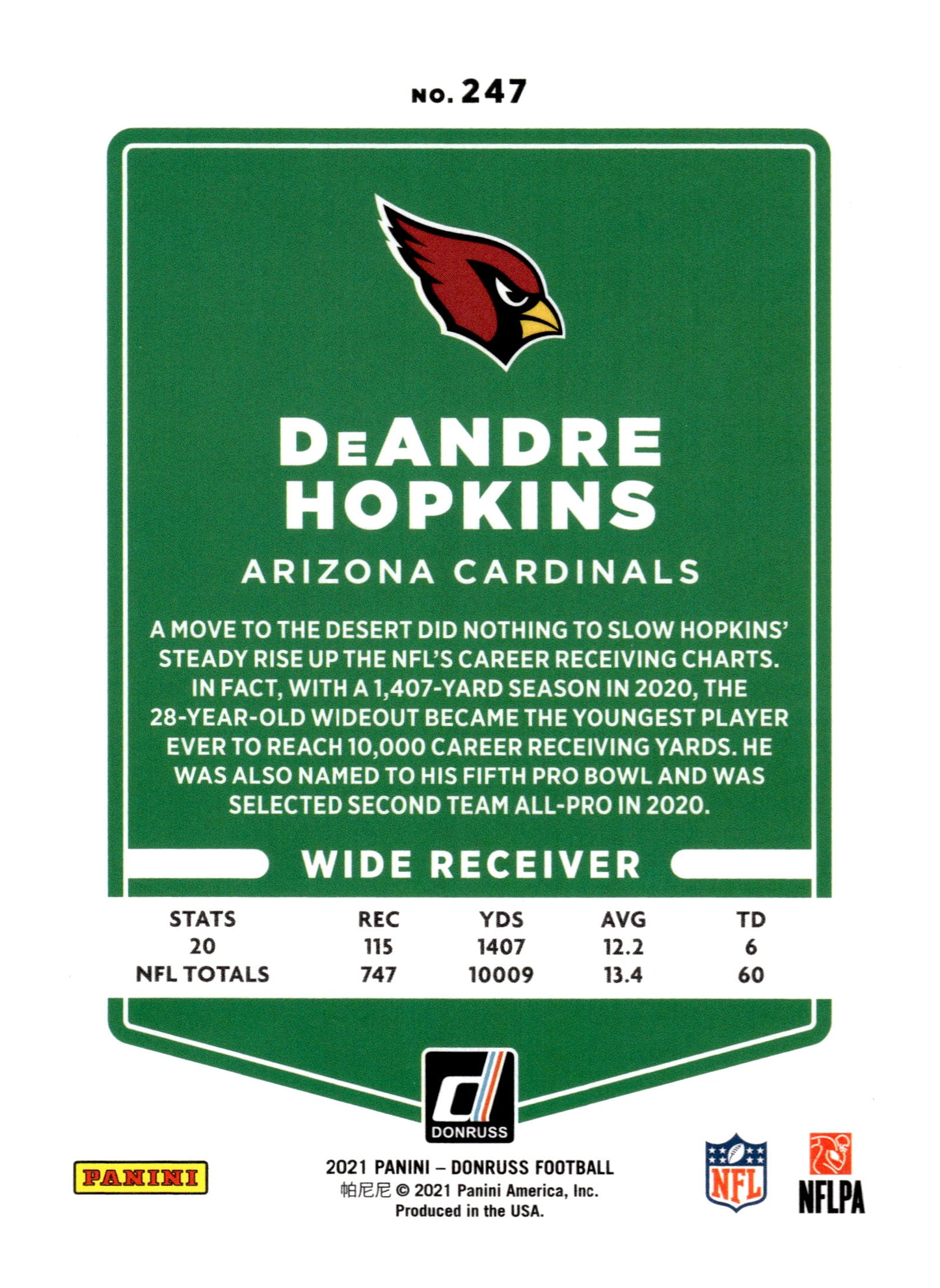 2021 Donruss #247b DeAndre Hopkins No Helmet