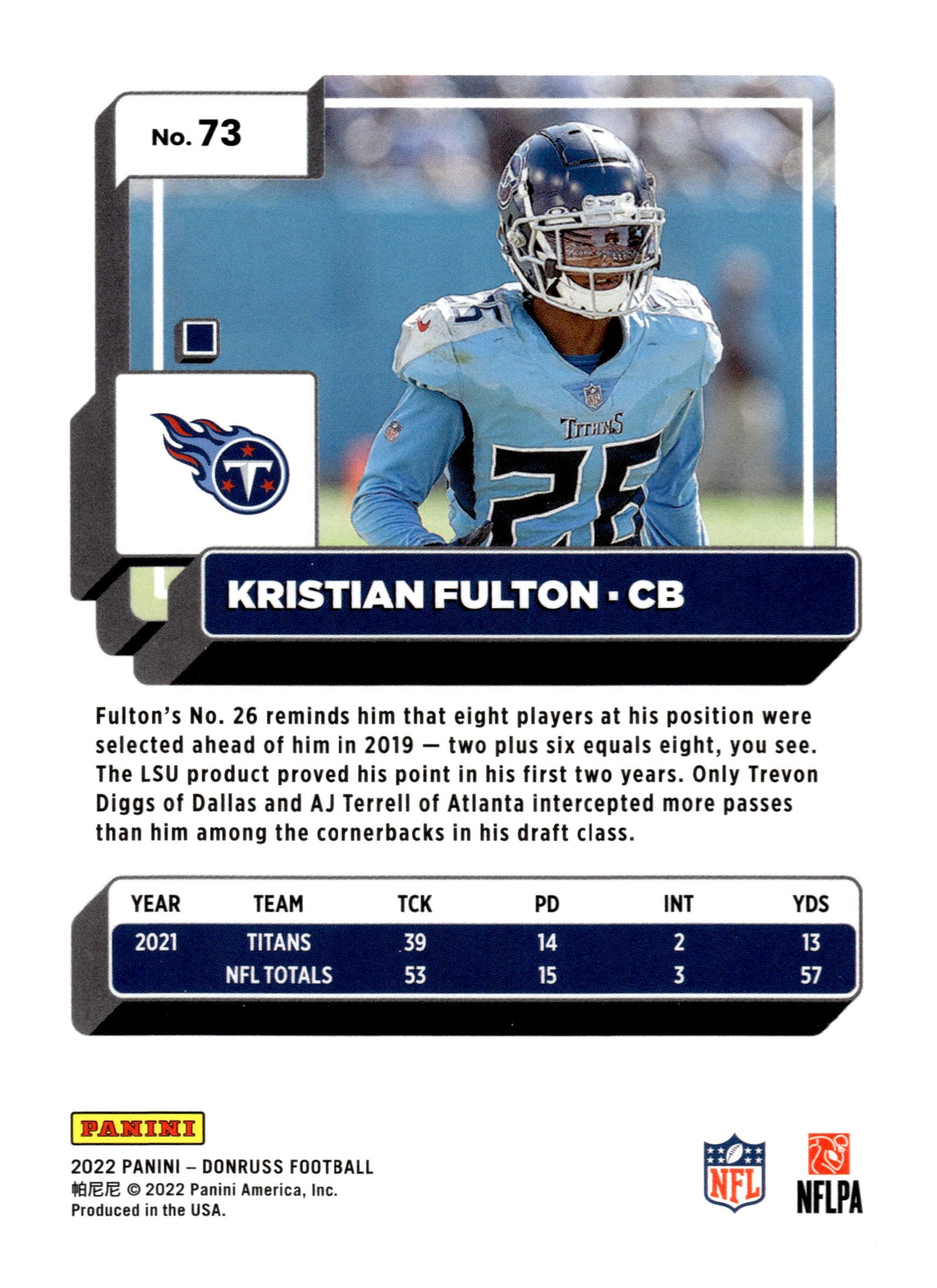 2022 Donruss #73 Kristian Fulton Red Press Proof