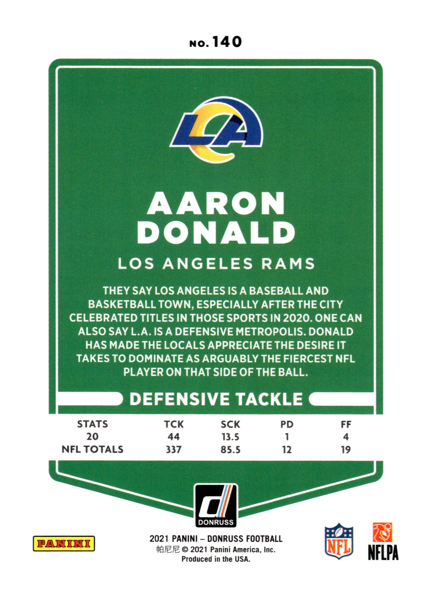2021 Donruss #140b Aaron Donald No Helmet