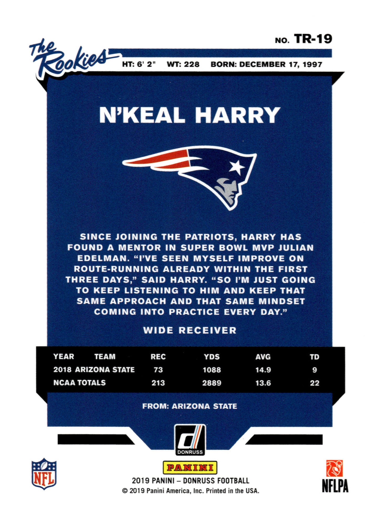 2019 Donruss #TR-19 N'Keal Harry The Rookies