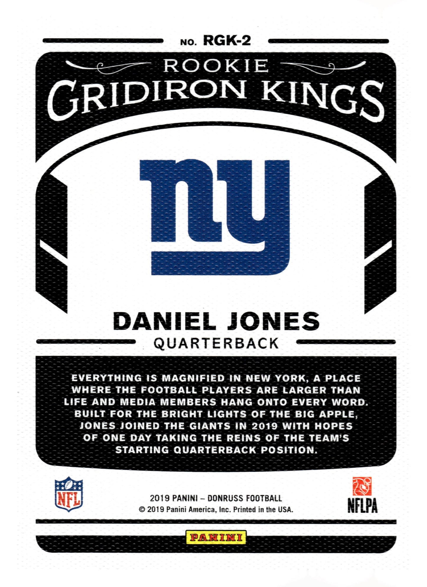 2019 Donruss #RGK-2 Daniel Jones Rookie Gridiron Kings