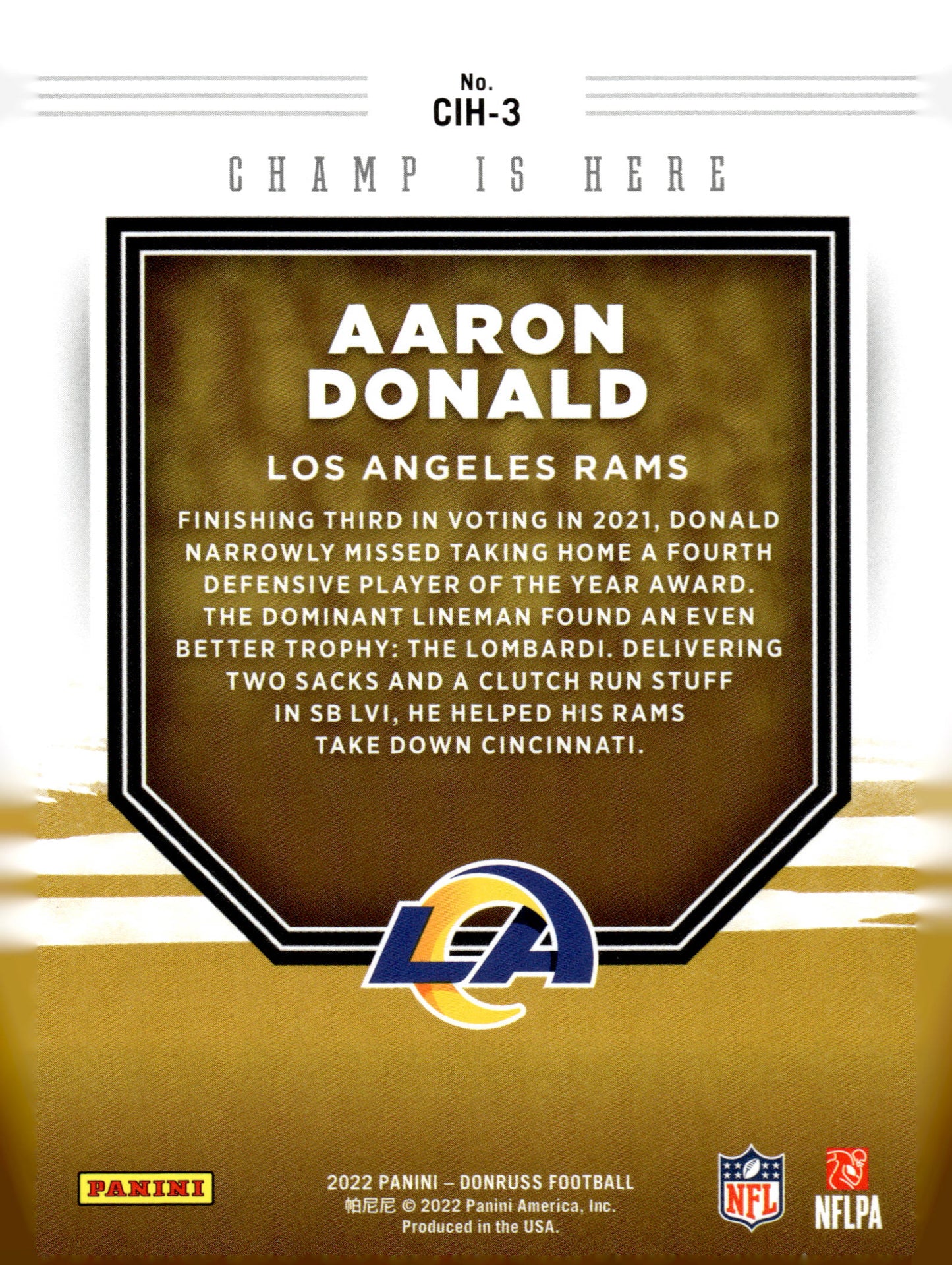 2022 Donruss #CIH-3 Aaron Donald Champ is Here