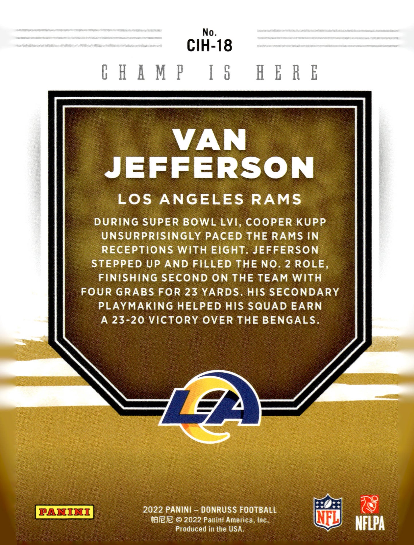 2022 Donruss #CIH-18 Van Jefferson Champ is Here