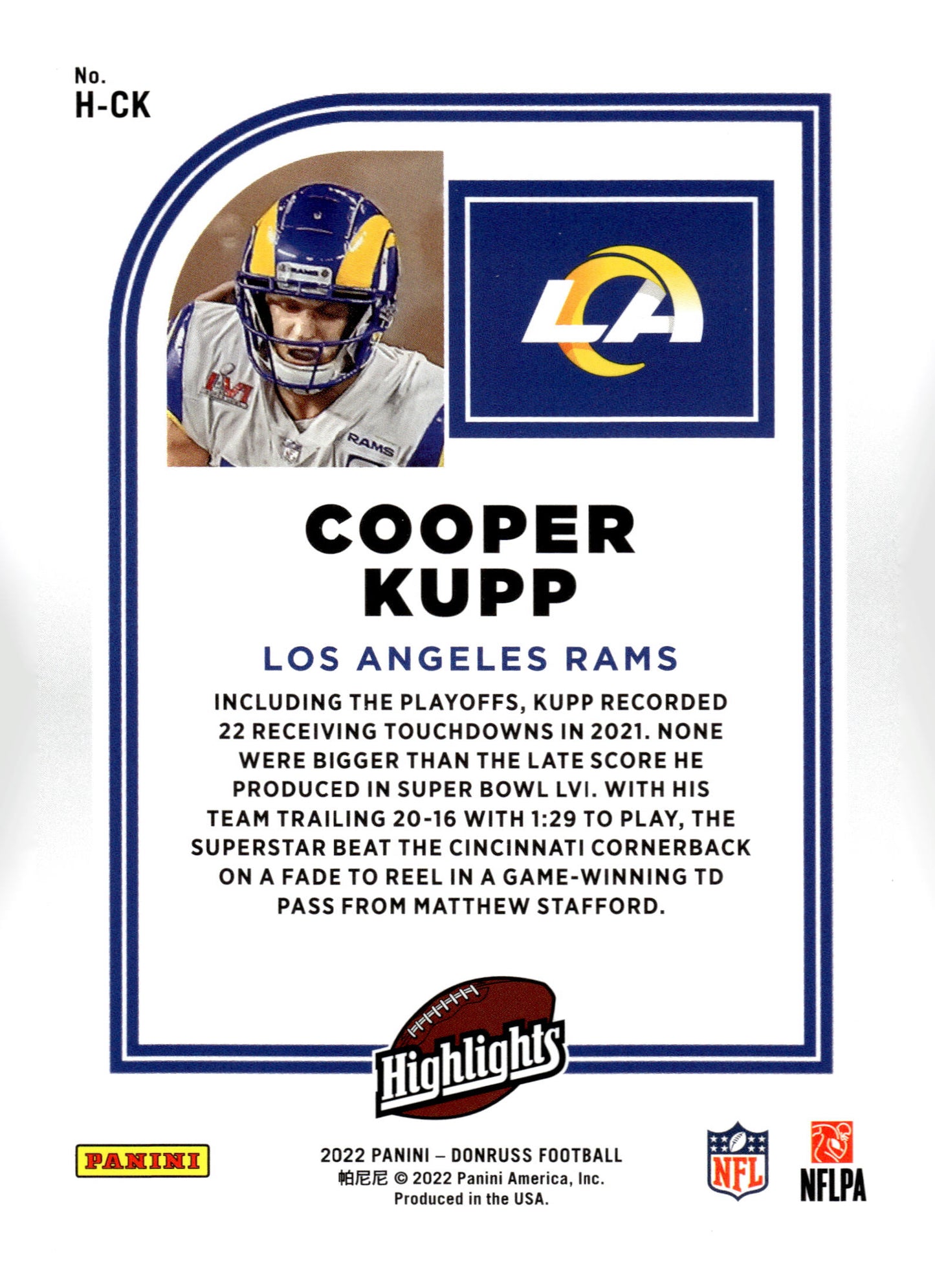 2022 Donruss #H-CK Cooper Kupp Highlights