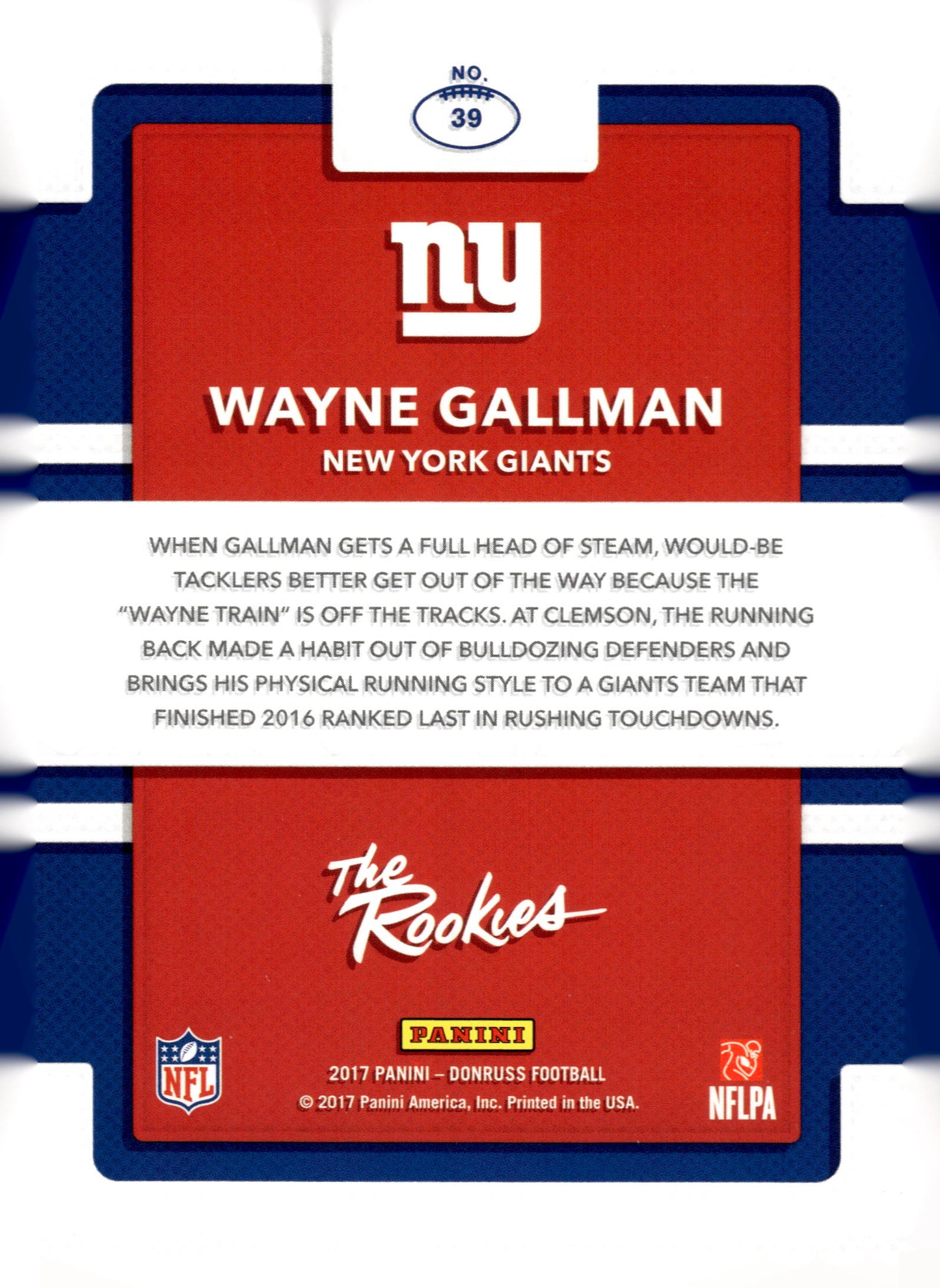 2017 Donruss #39 Wayne Gallman The Rookies