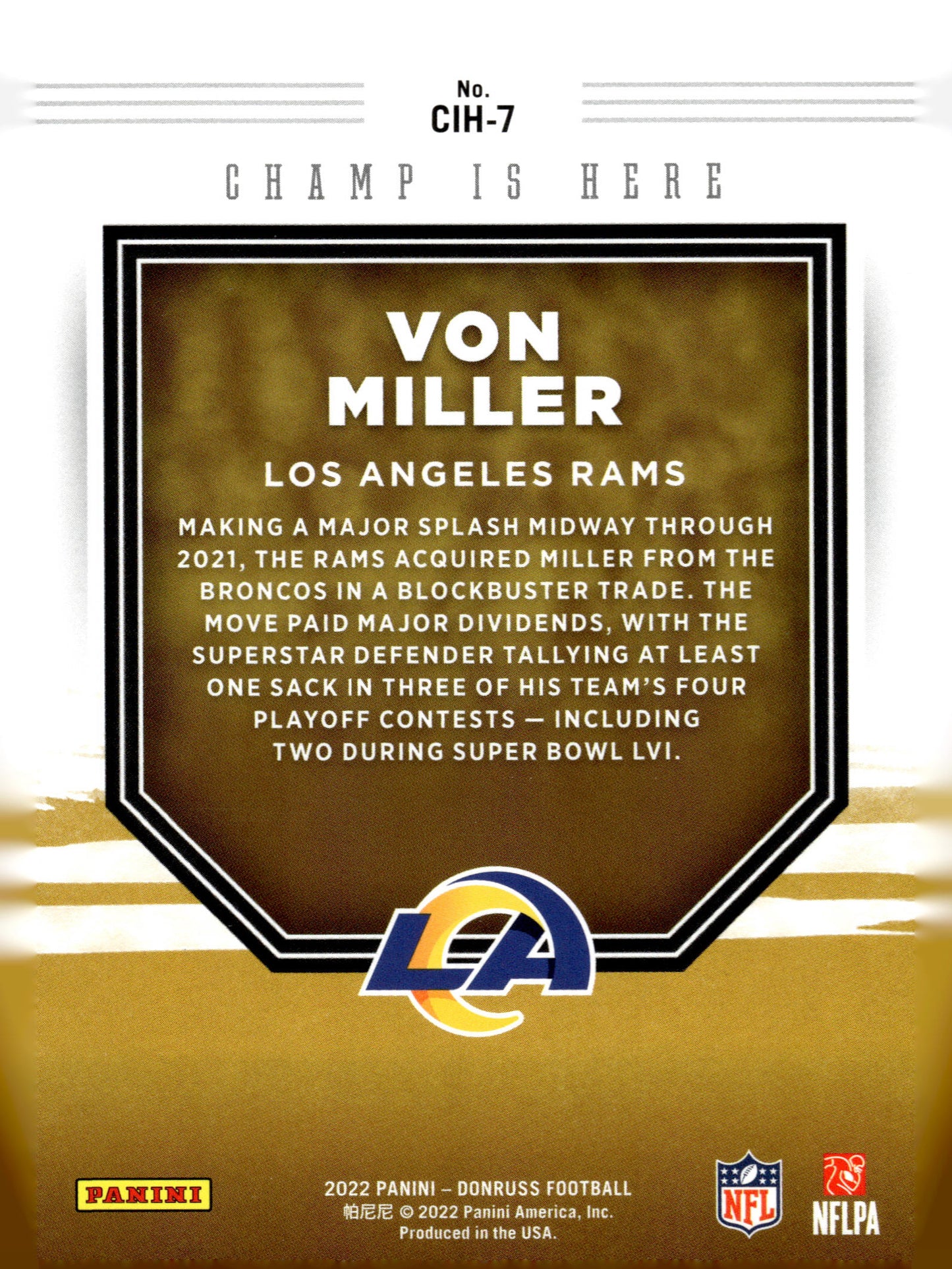 2022 Donruss #CIH-7 Von Miller Champ is Here