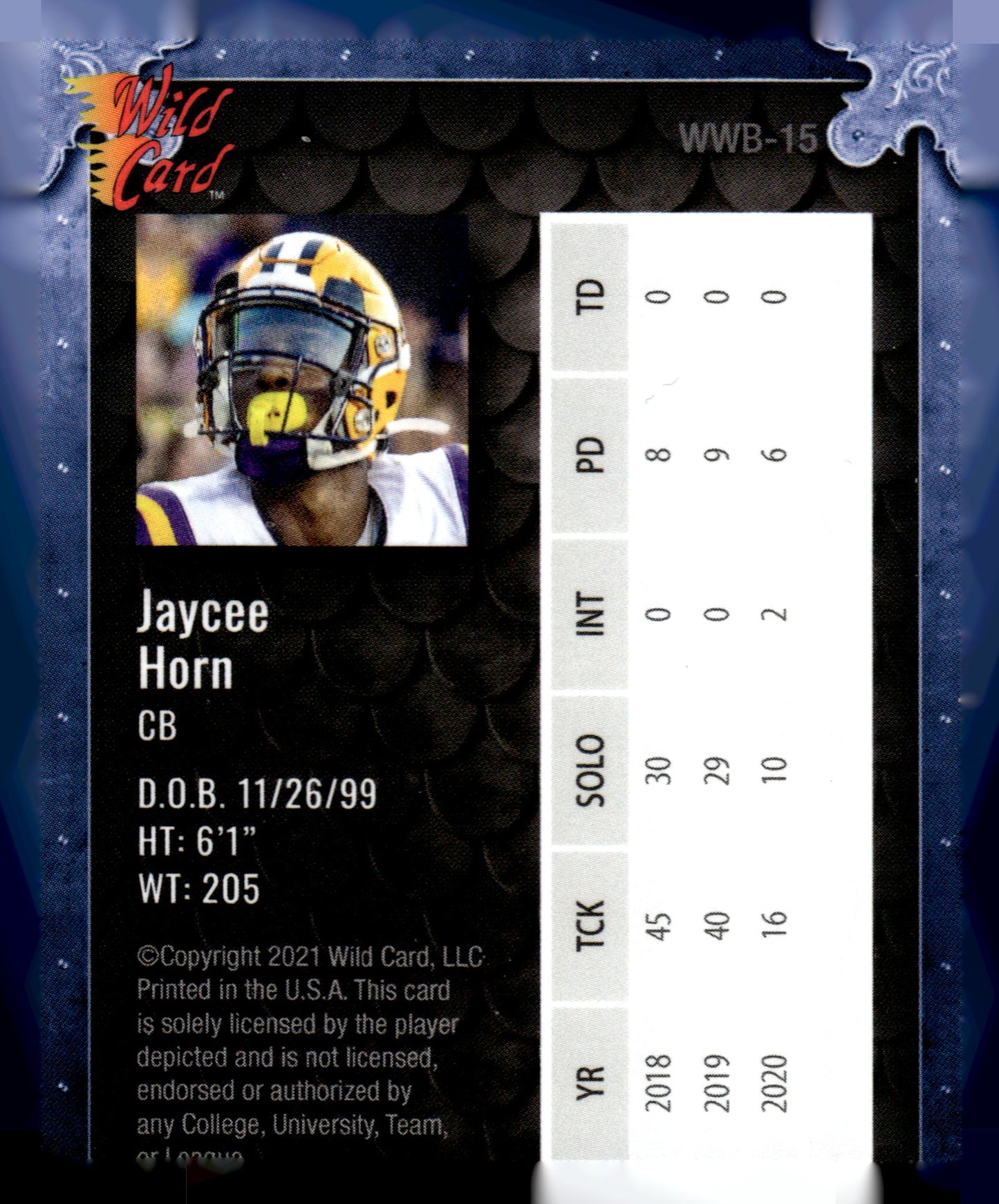 2021 Wild Card Matte #WWB-15 Jaycee Horn Weekend Warrior