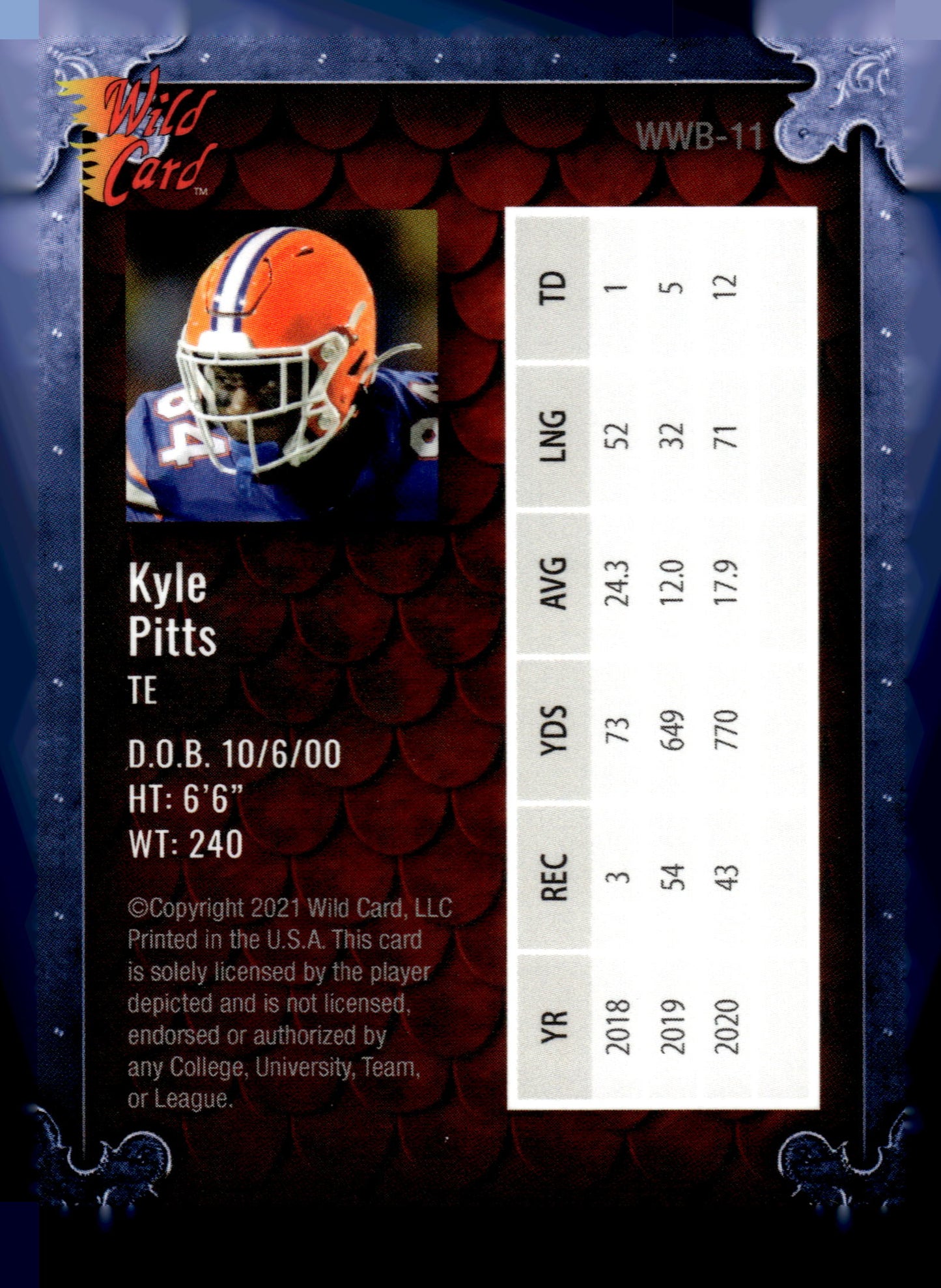 Wild Card Matte #WWB-11 Kyle Pitts #WWB-11 Weekend Warrior #/50