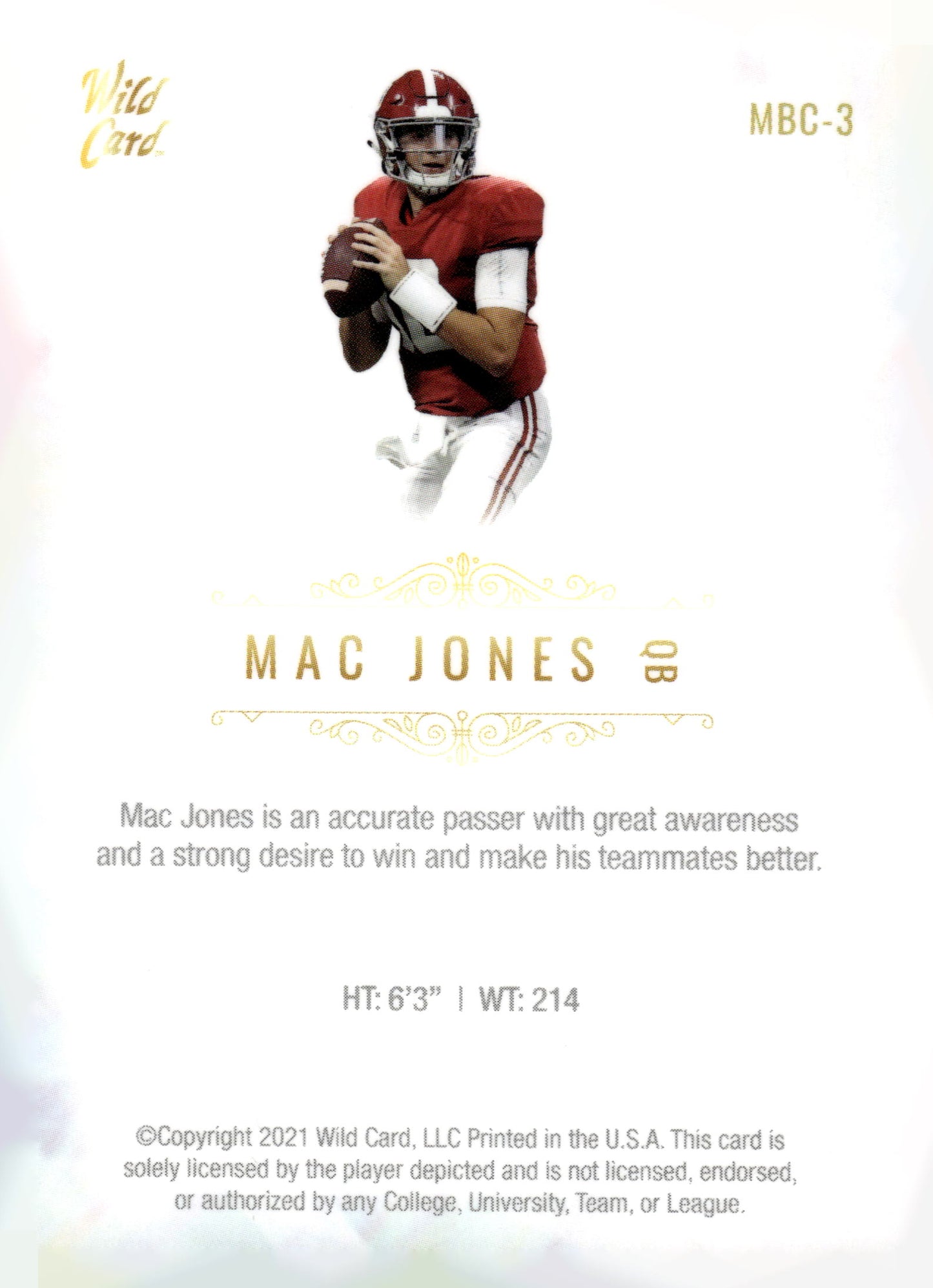 2021 Wild Card Matte White #MBC-3 Mac Jones