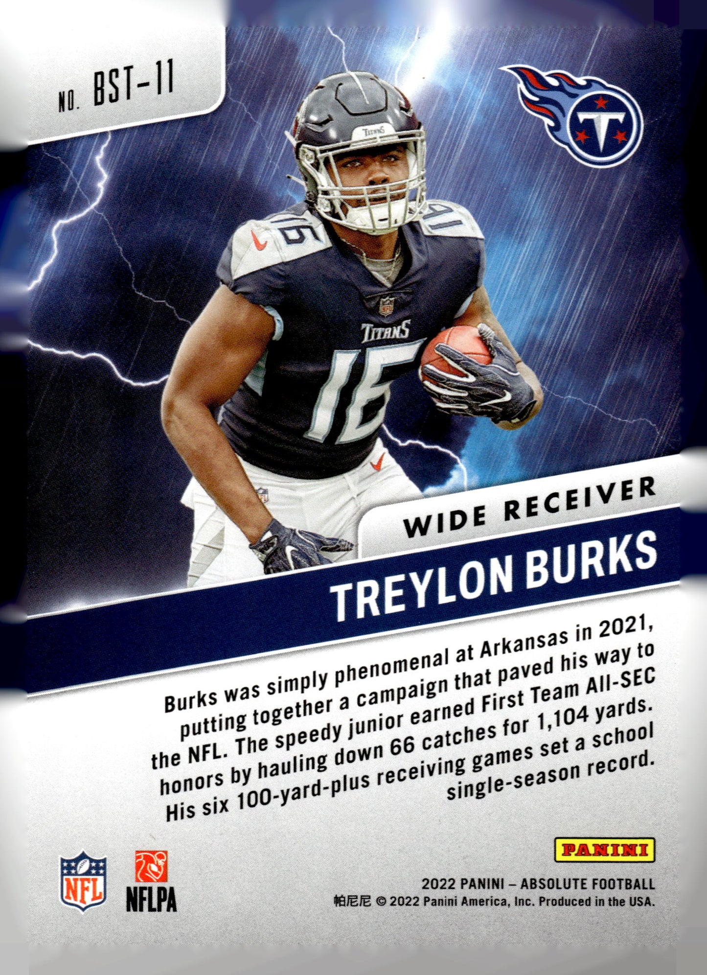 2022 Panini Absolute #BST-11 Treylon Burks By Storm
