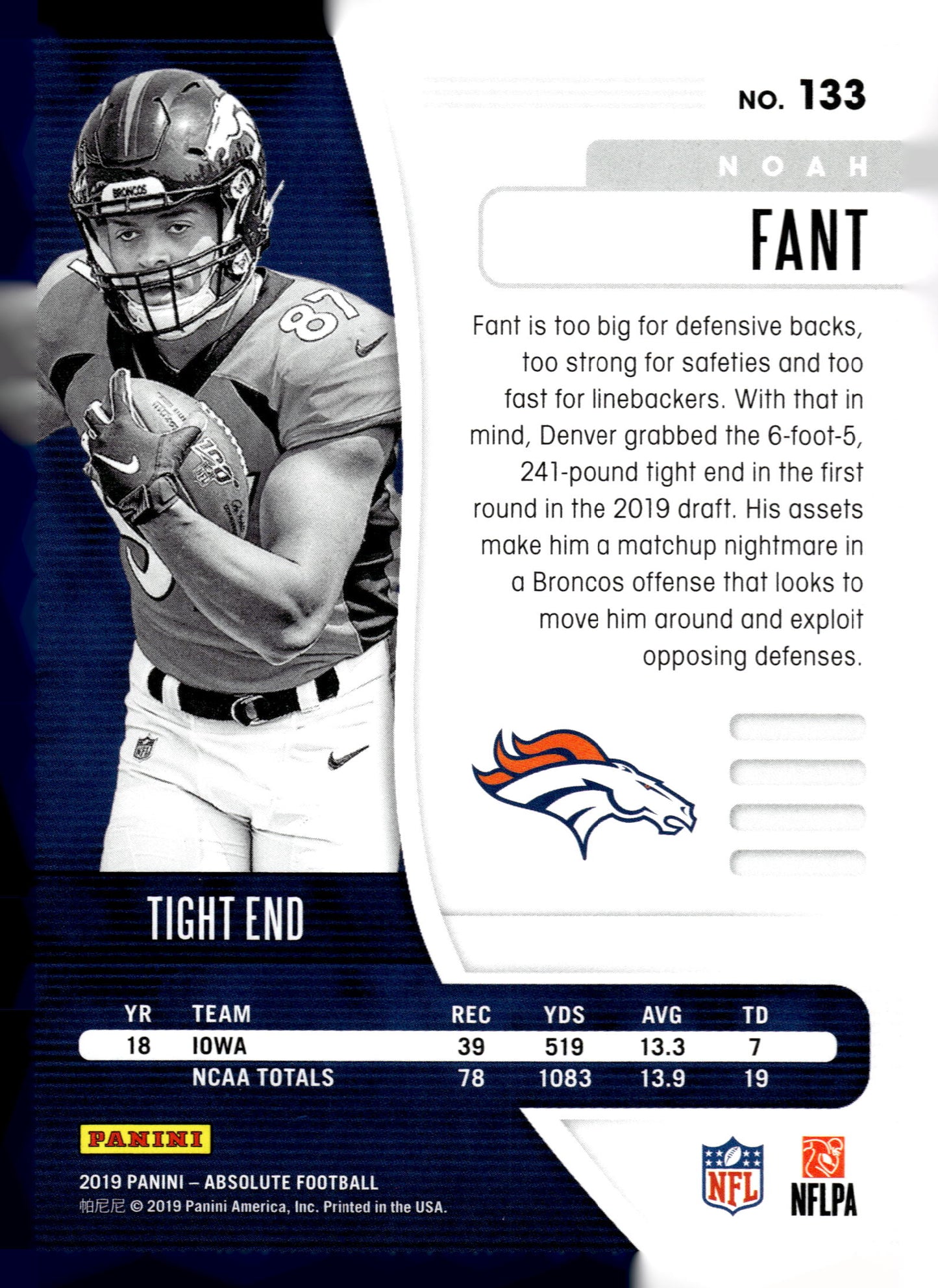 2019 Panini Absolute #133 Noah Fant Green