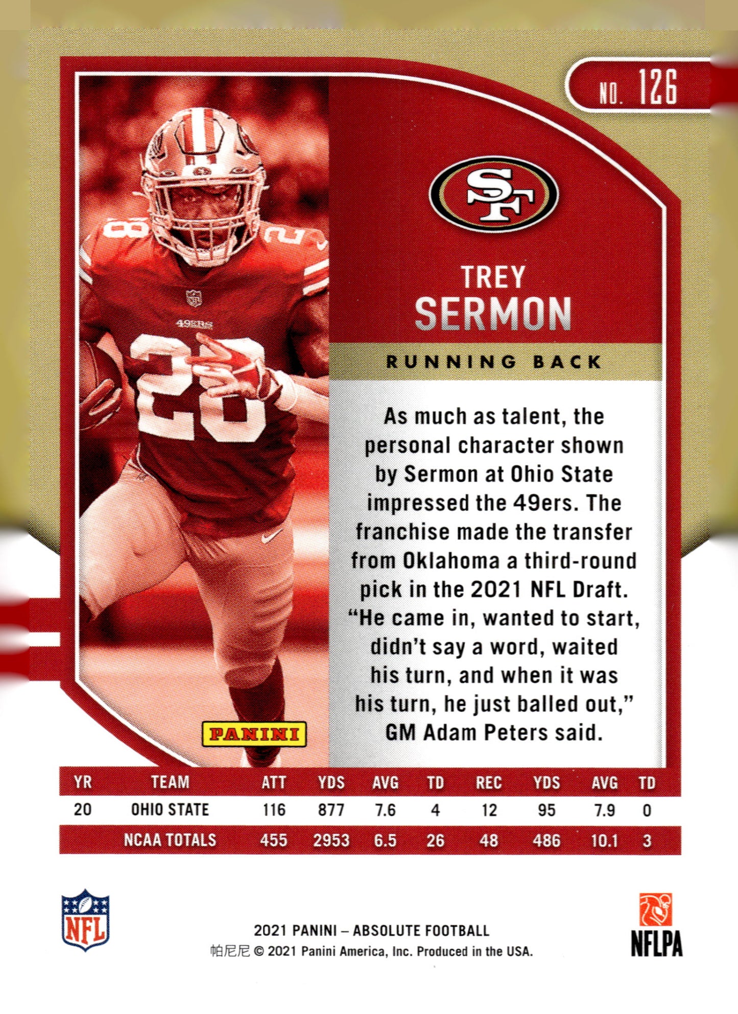 2021 Panini Absolute #126 Trey Sermon Retail