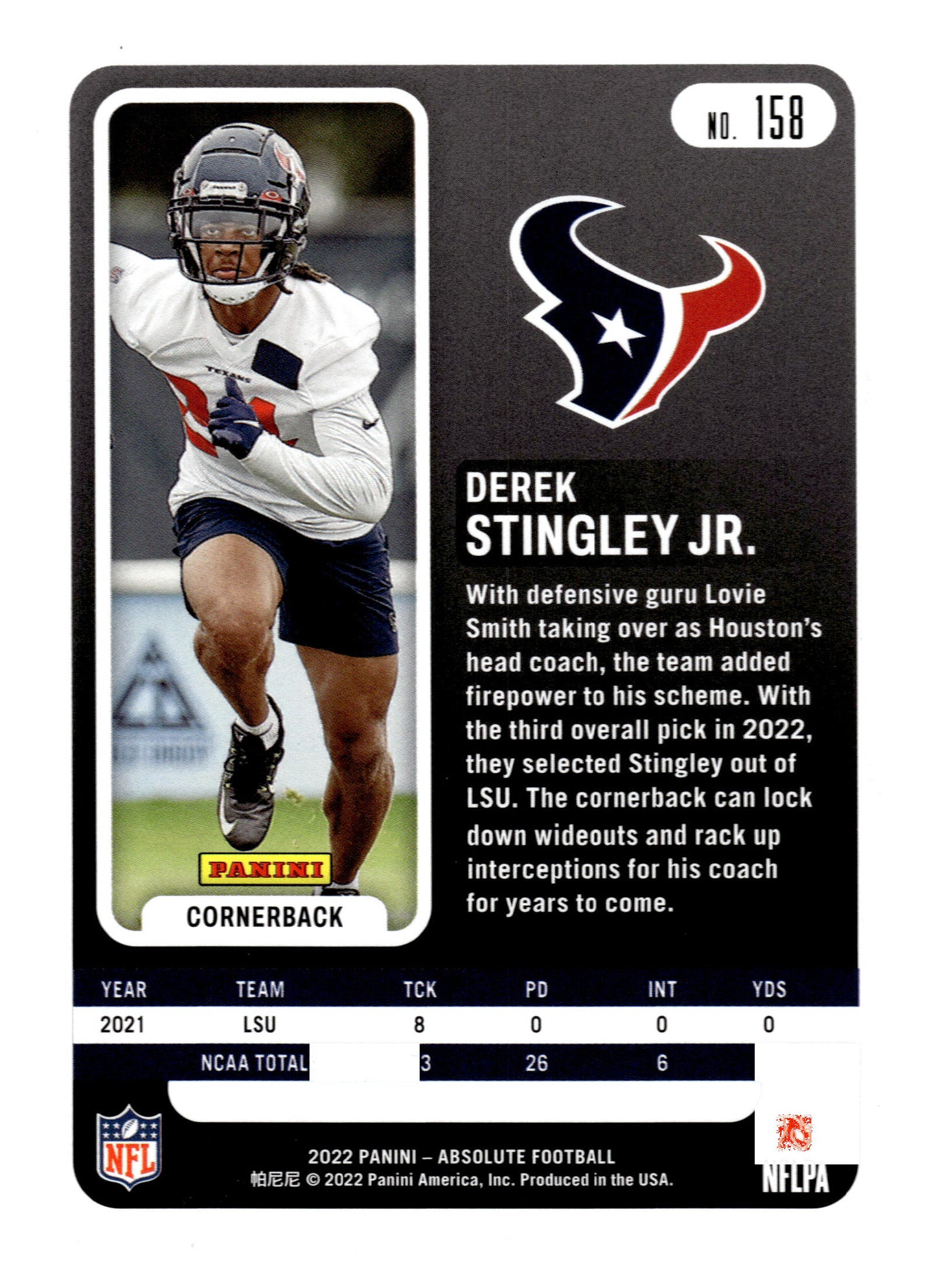 2022 Panini Absolute #158 Derek Stingley Jr. Spectrum Green #/25