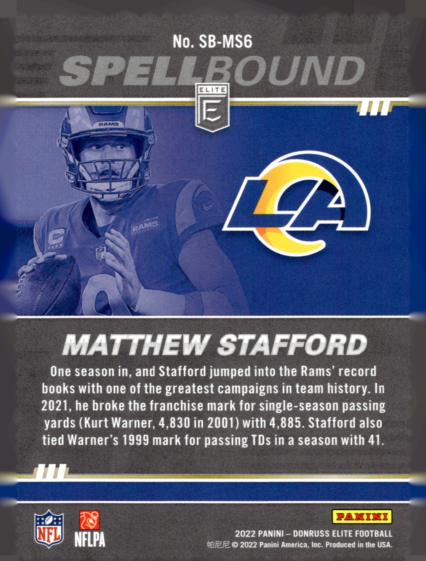 2022 Donruss Elite #SB-MS6 Matthew Stafford Spellbound Green