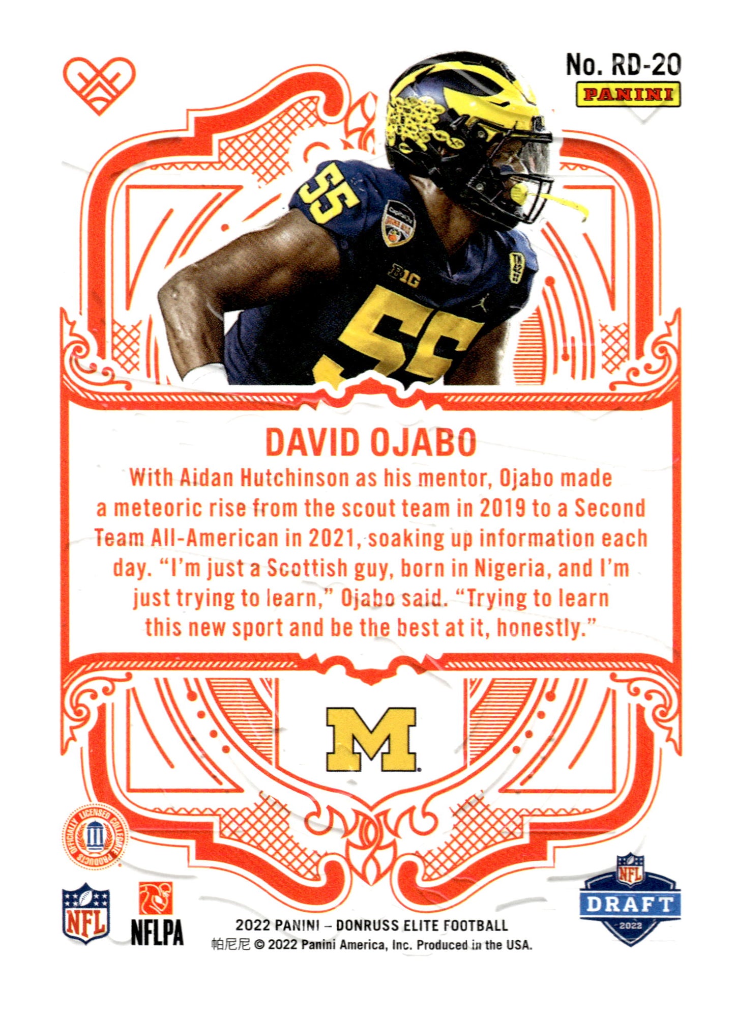 2022 Donruss Elite #RD-20 David Ojabo Rookie on Deck