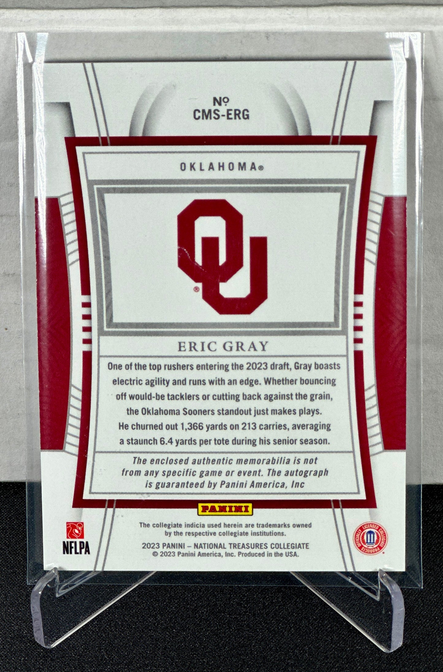 2023 Panini National Treasure College Materials Signatures Eric Gray #/25