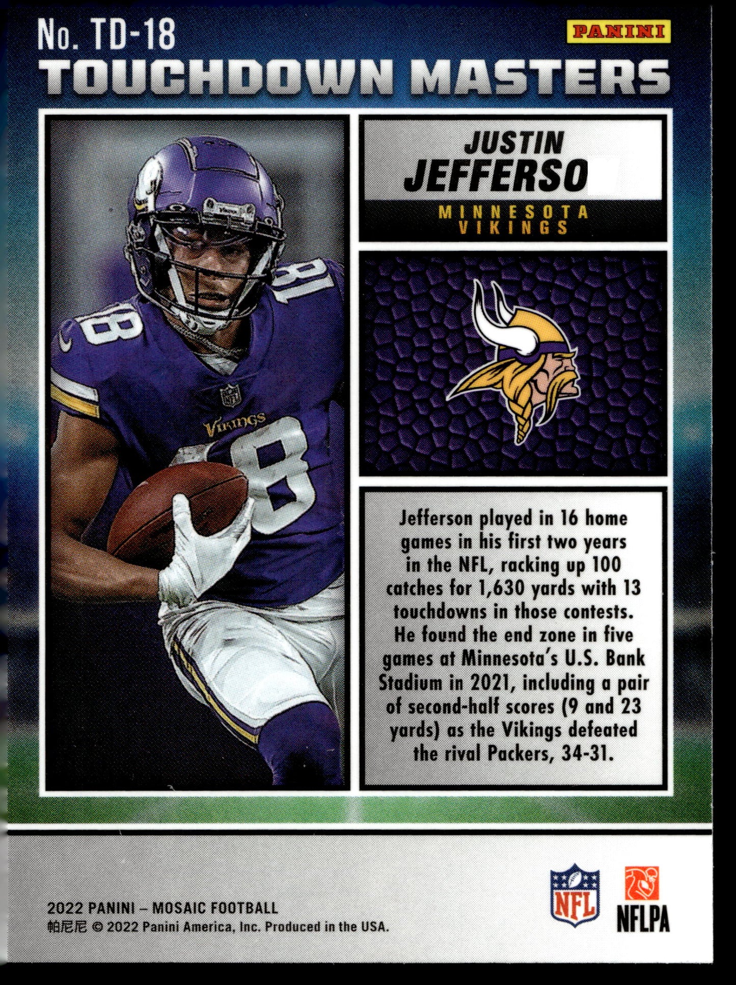 2022 Panini Mosaic #TD-18 Justin Jefferson Touchdown Masters Mosaic