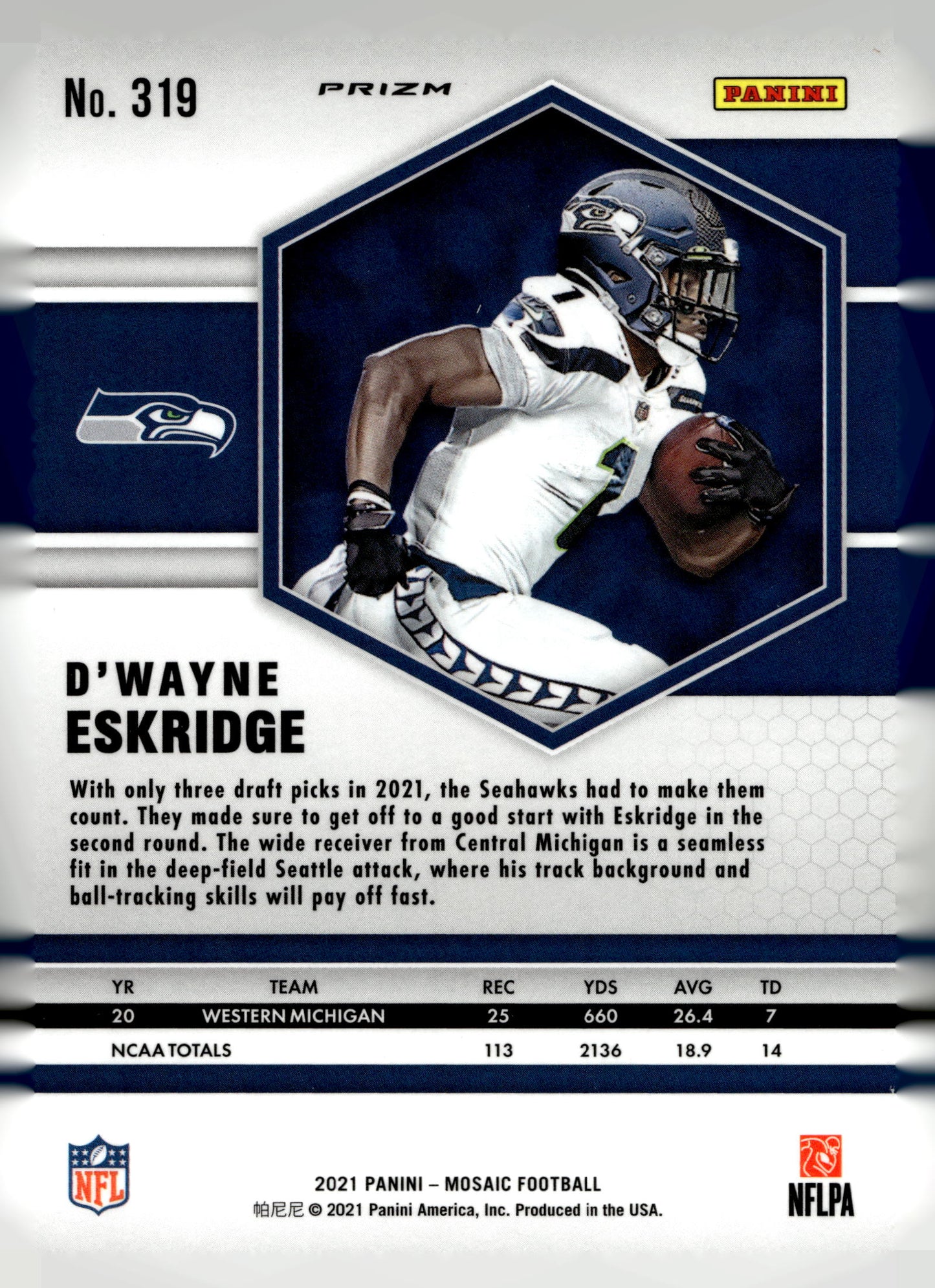 2021 Panini Mosaic #319 D'Wayne Eskridge Prizm Camo Pink