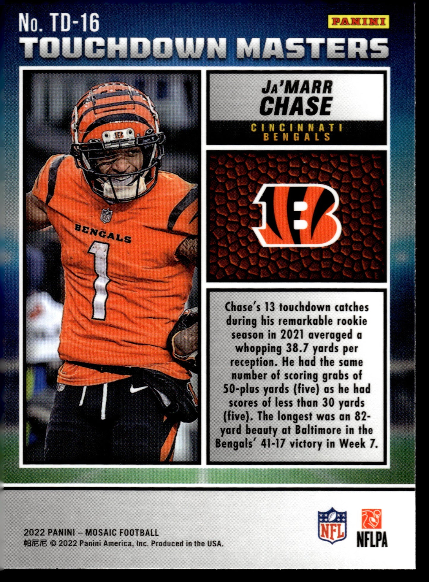 2022 Panini Mosaic #TD-16 Ja'Marr Chase Touchdown Masters