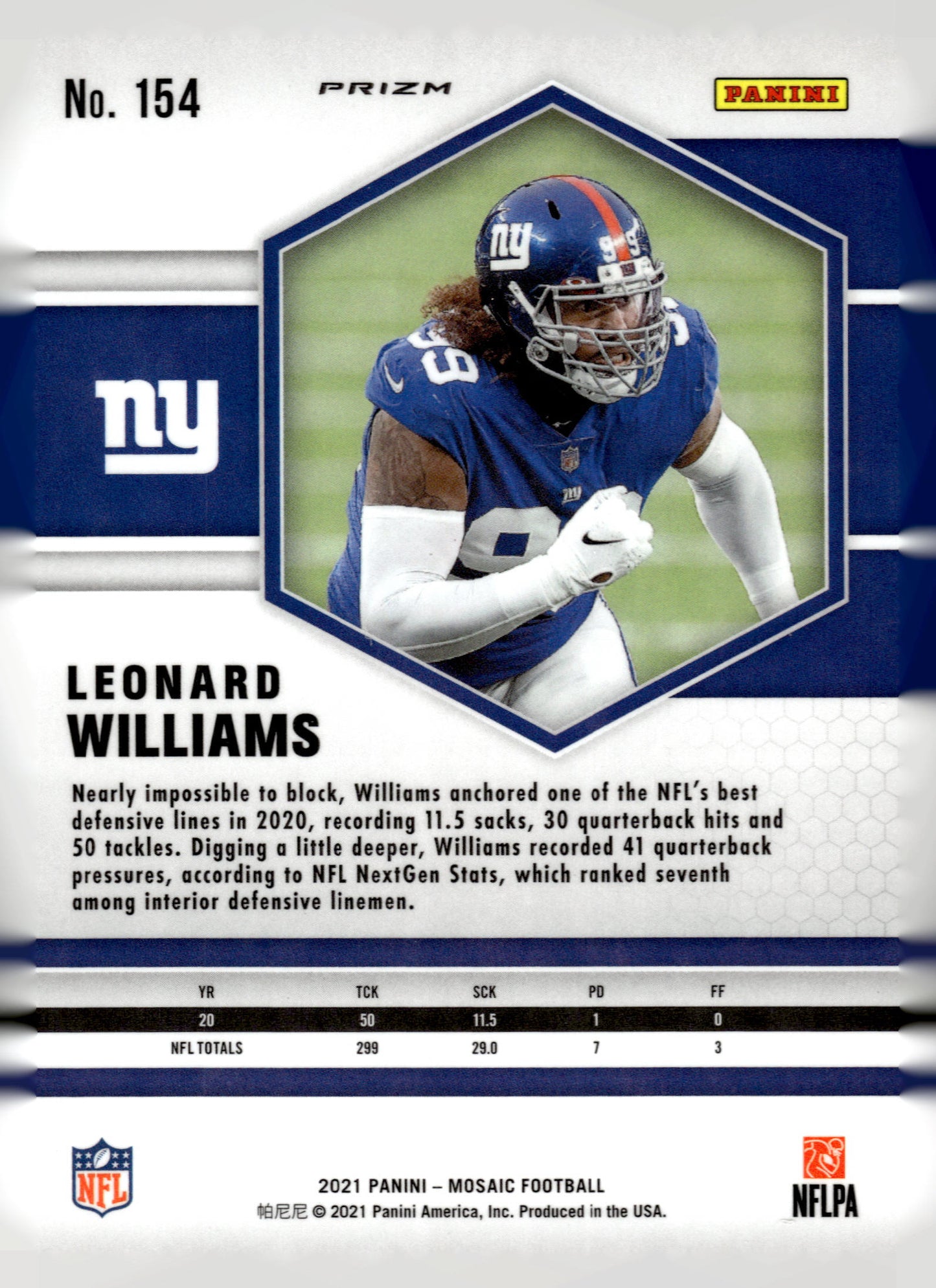 2021 Panini Mosaic #154 Leonard Williams Prizm Reactive Yellow