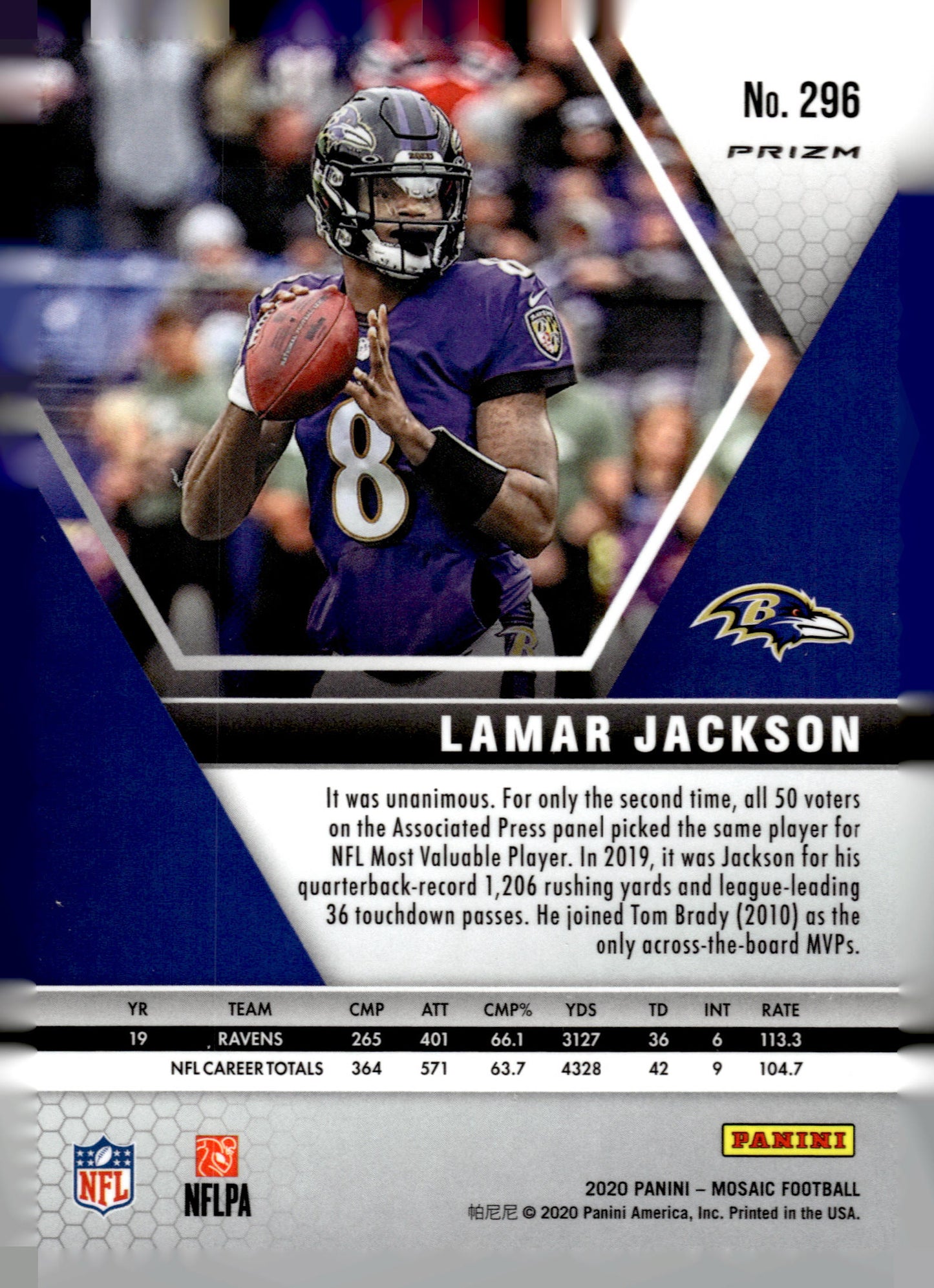 2020 Panini Mosaic #296 Lamar Jackson Prizm Reactive Orange