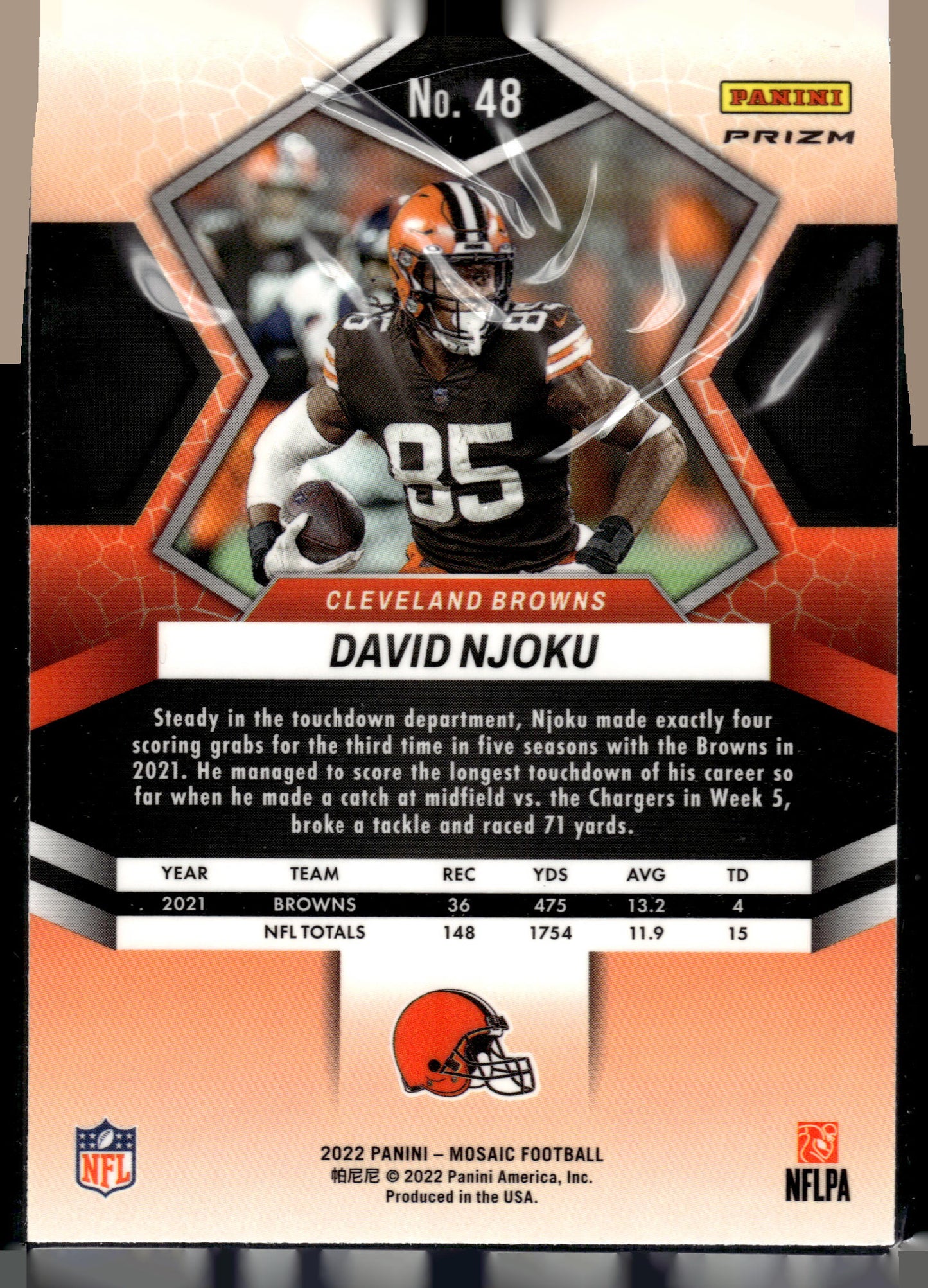2022 Panini Mosaic #48 David Njoku Mosaic Reactive Orange