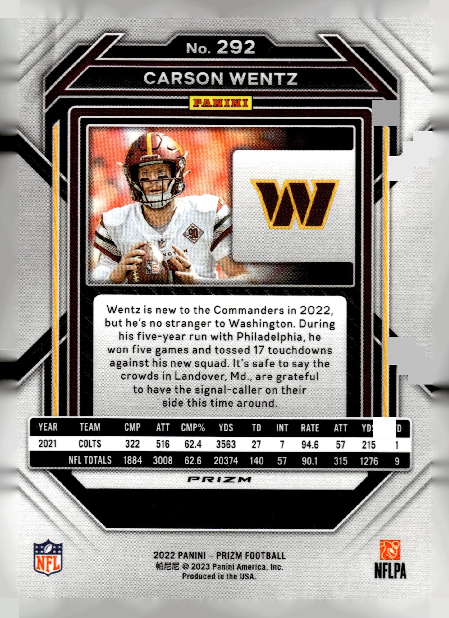 2022 Panini Prizm #292 Carson Wentz Green