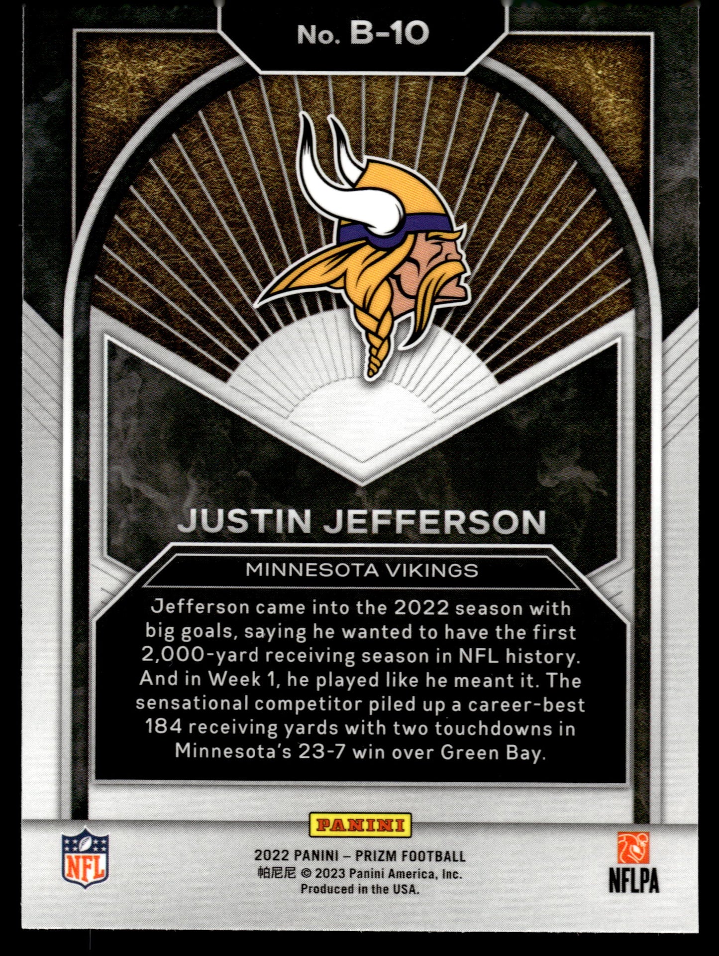2022 Panini Prizm #B-10 Justin Jefferson Brilliance