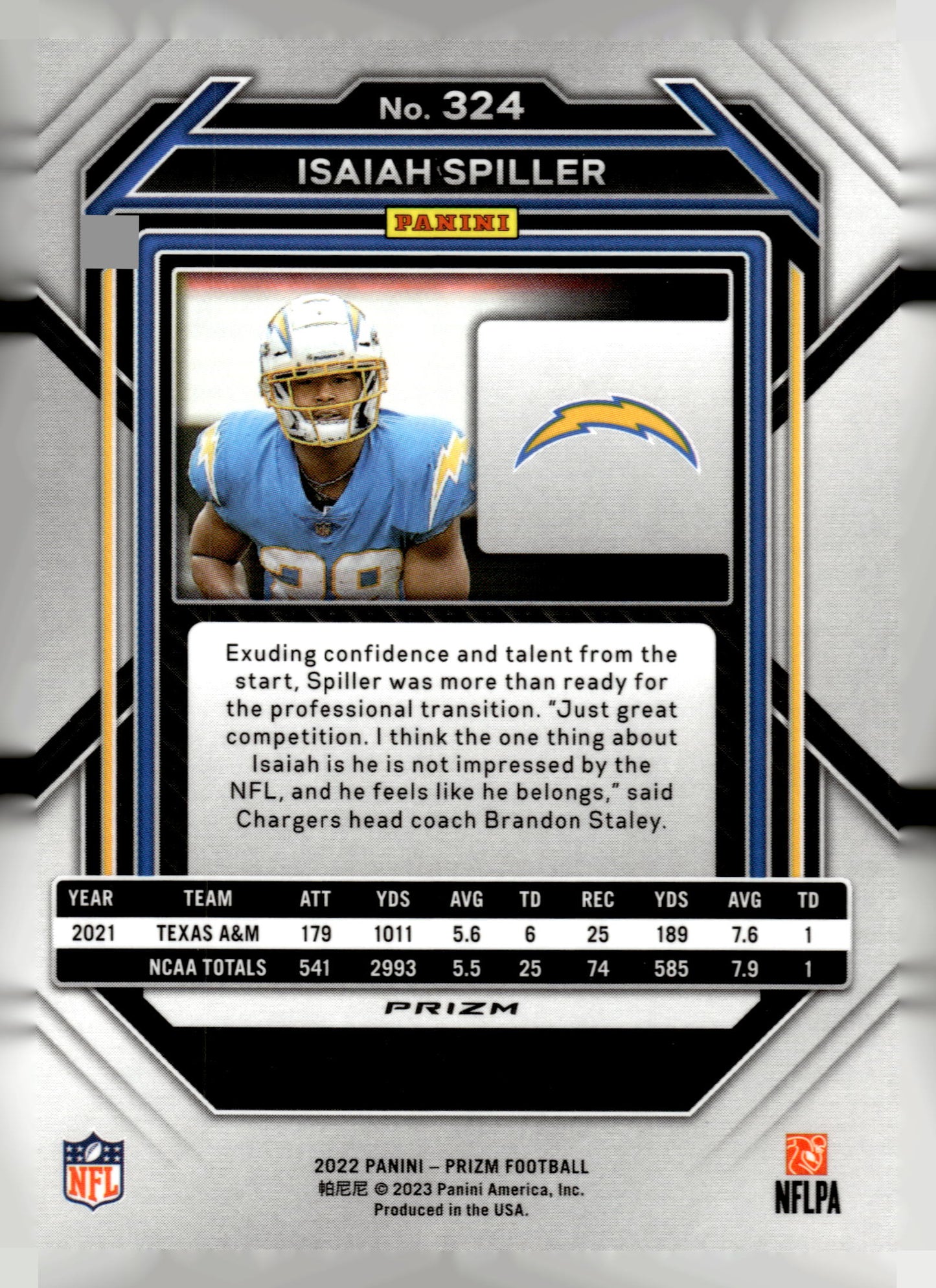 2022 Panini Prizm #324 Isaiah Spiller