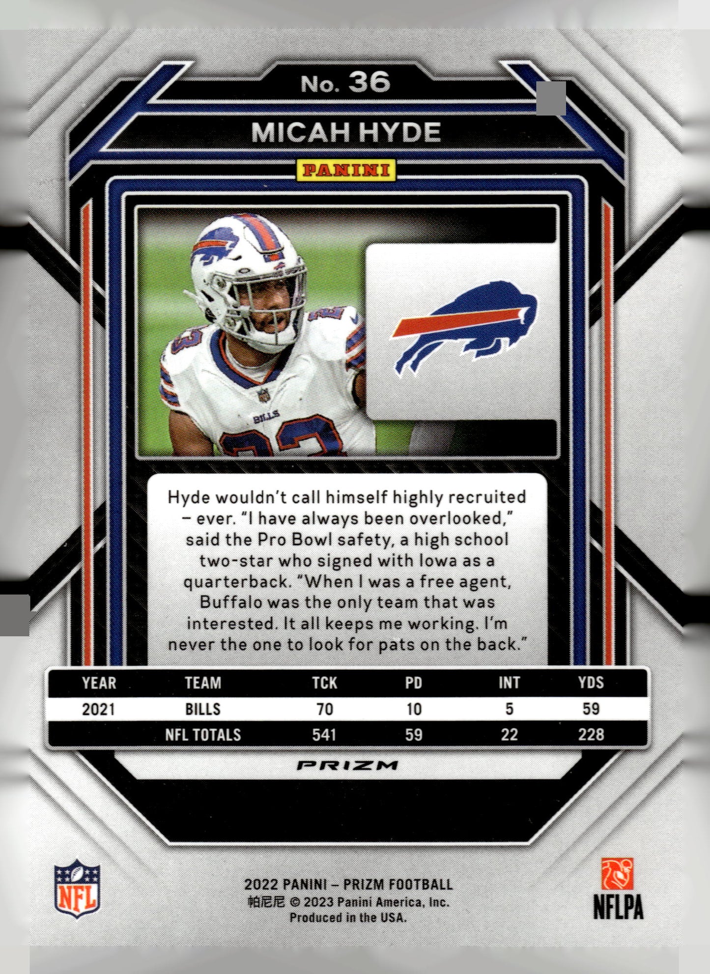 2022 Panini Prizm #36 Micah Hyde Blue