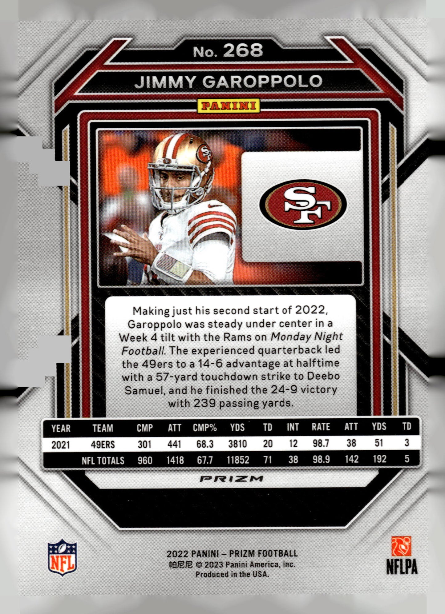 2022 Panini Prizm #268 Jimmy Garoppolo Green