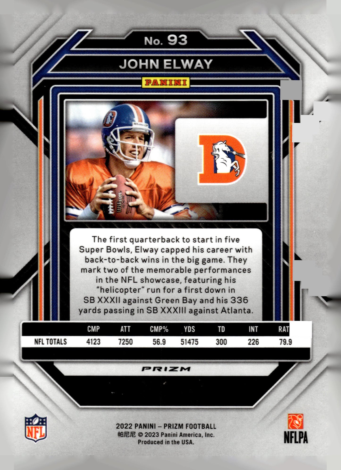 2022 Panini Prizm #93 John Elway Light Blue