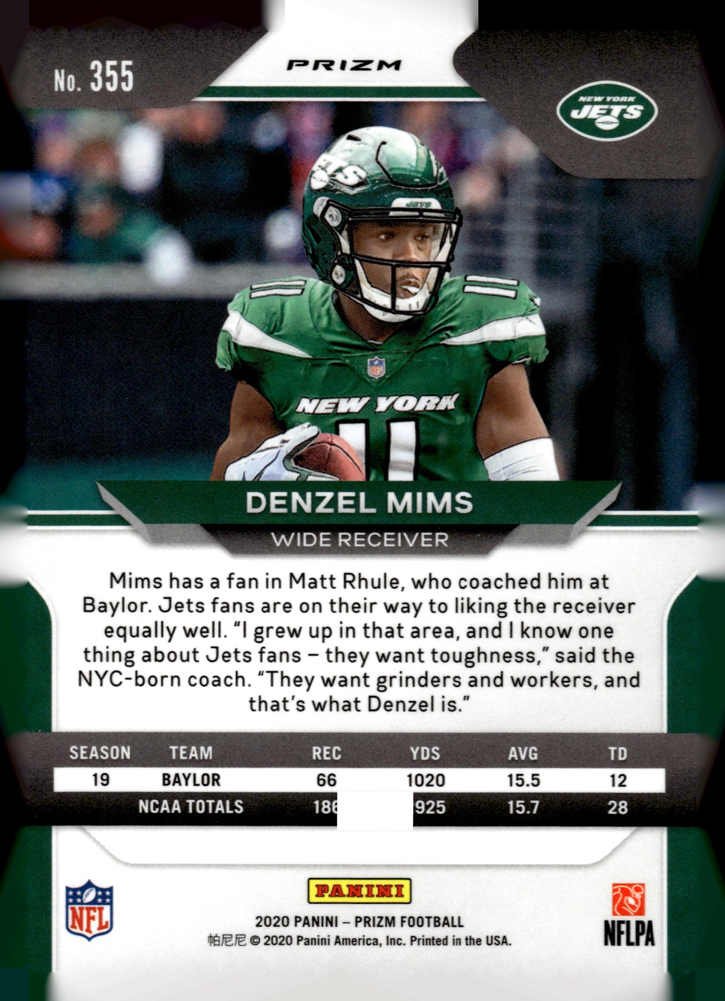 2020 Panini Prizm #355 Denzel Mims Prizm Disco