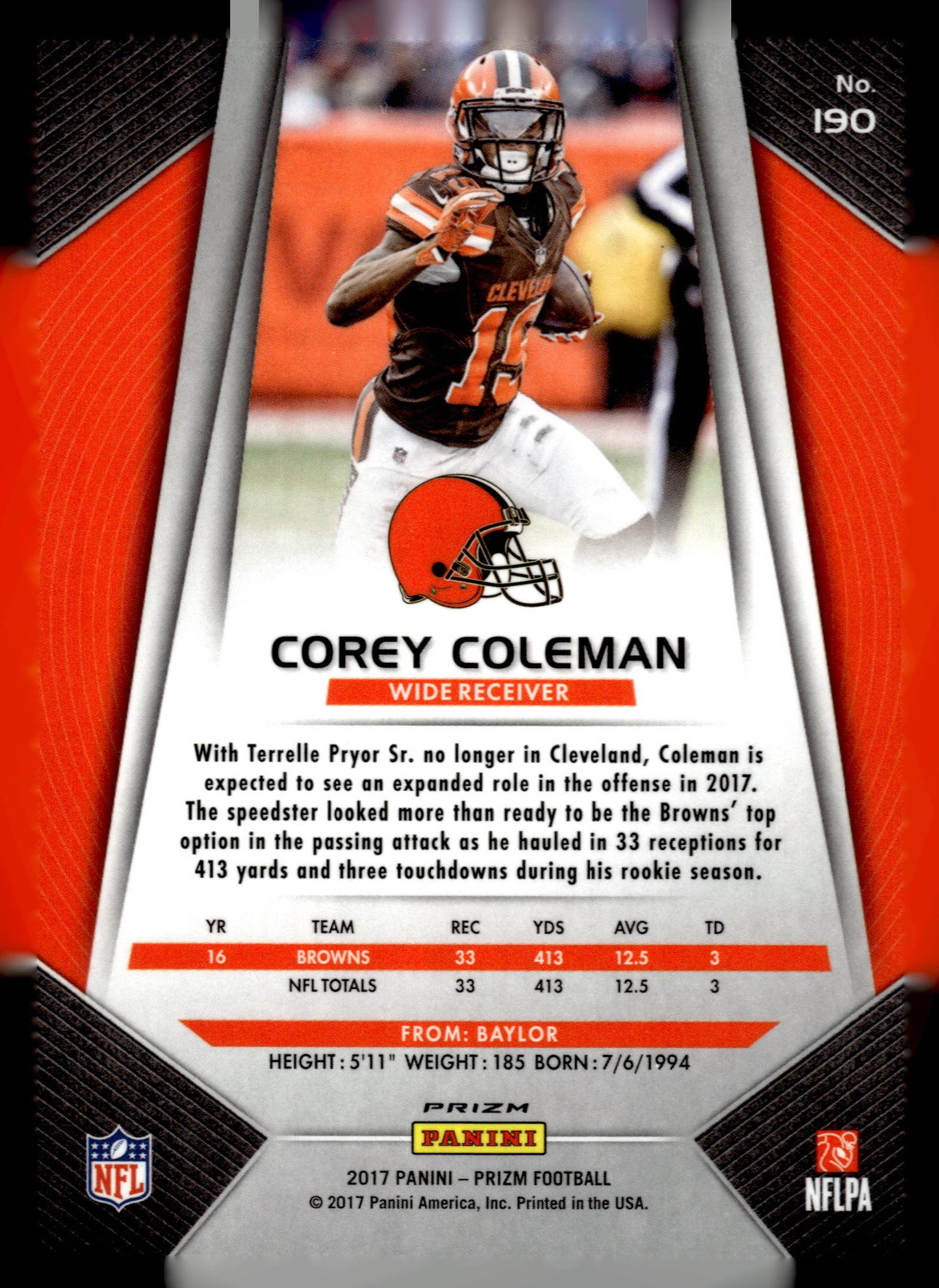 2017 Panini Prizm #190 Corey Coleman Prizm