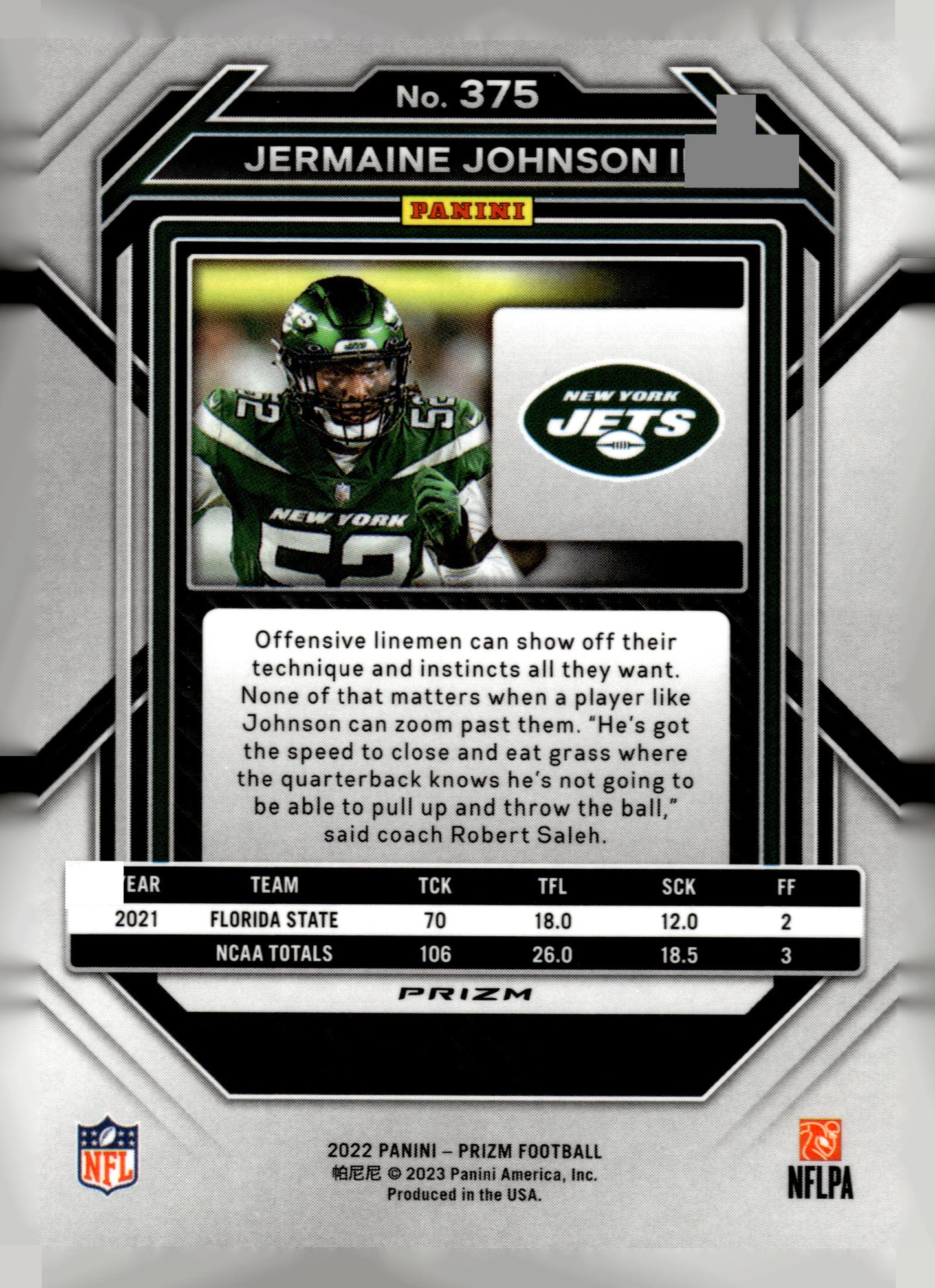 2022 Panini Prizm #375 Jermaine Johnson II