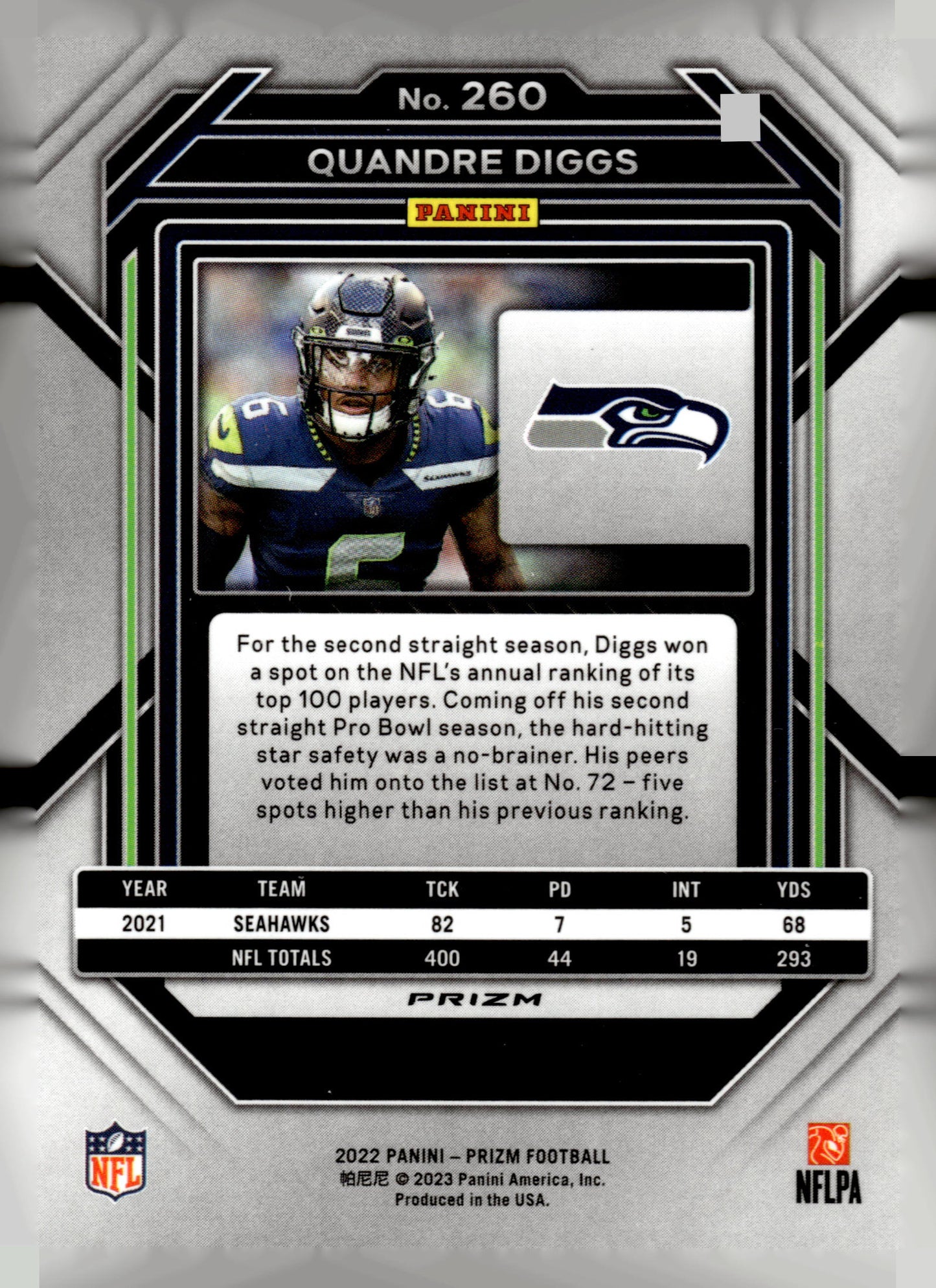 2022 Panini Prizm #260 Quandre Diggs Green