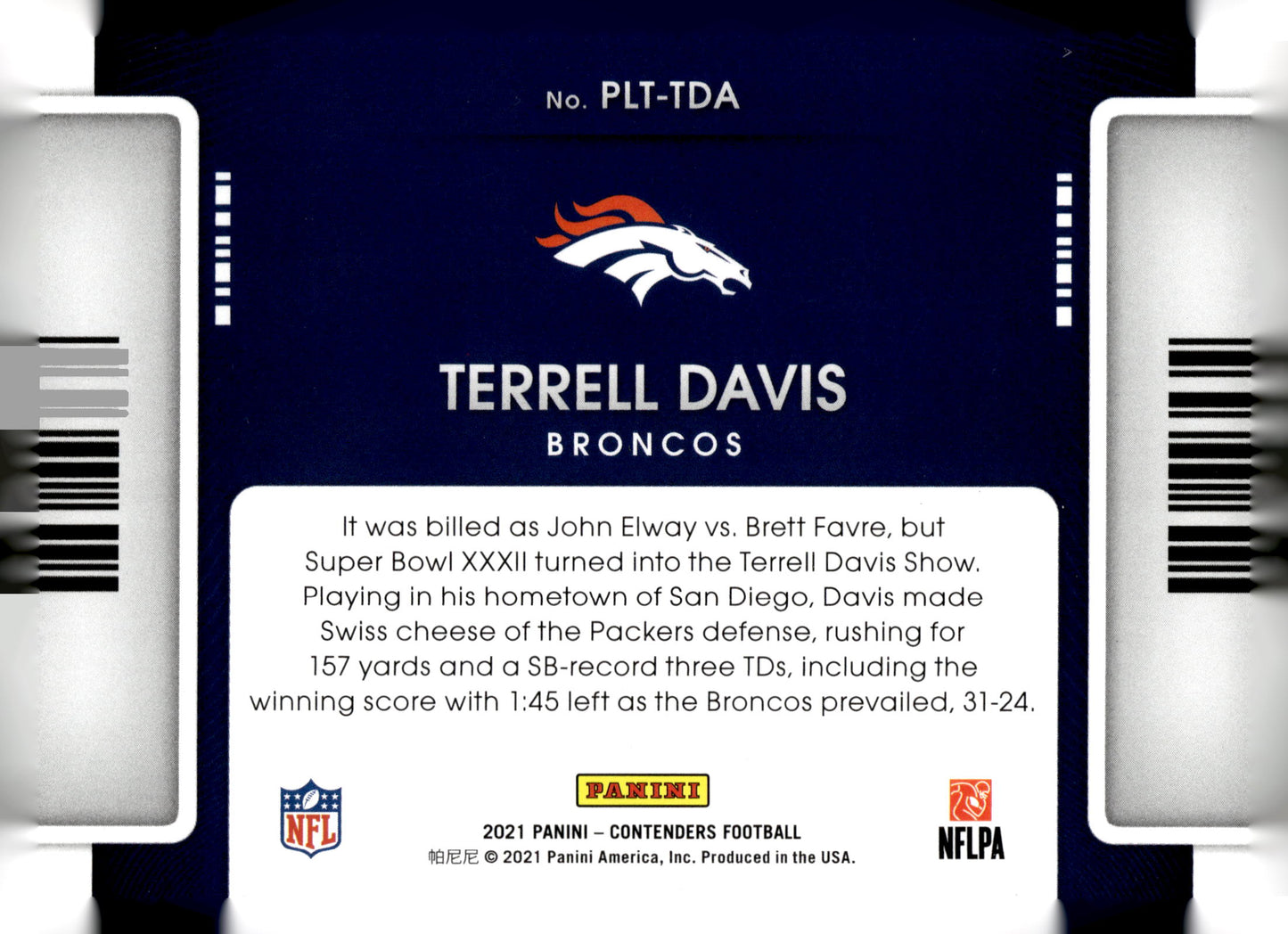 2021 Panini Contenders #PLT-TDA Terrell Davis Playoff Tickets Emerald