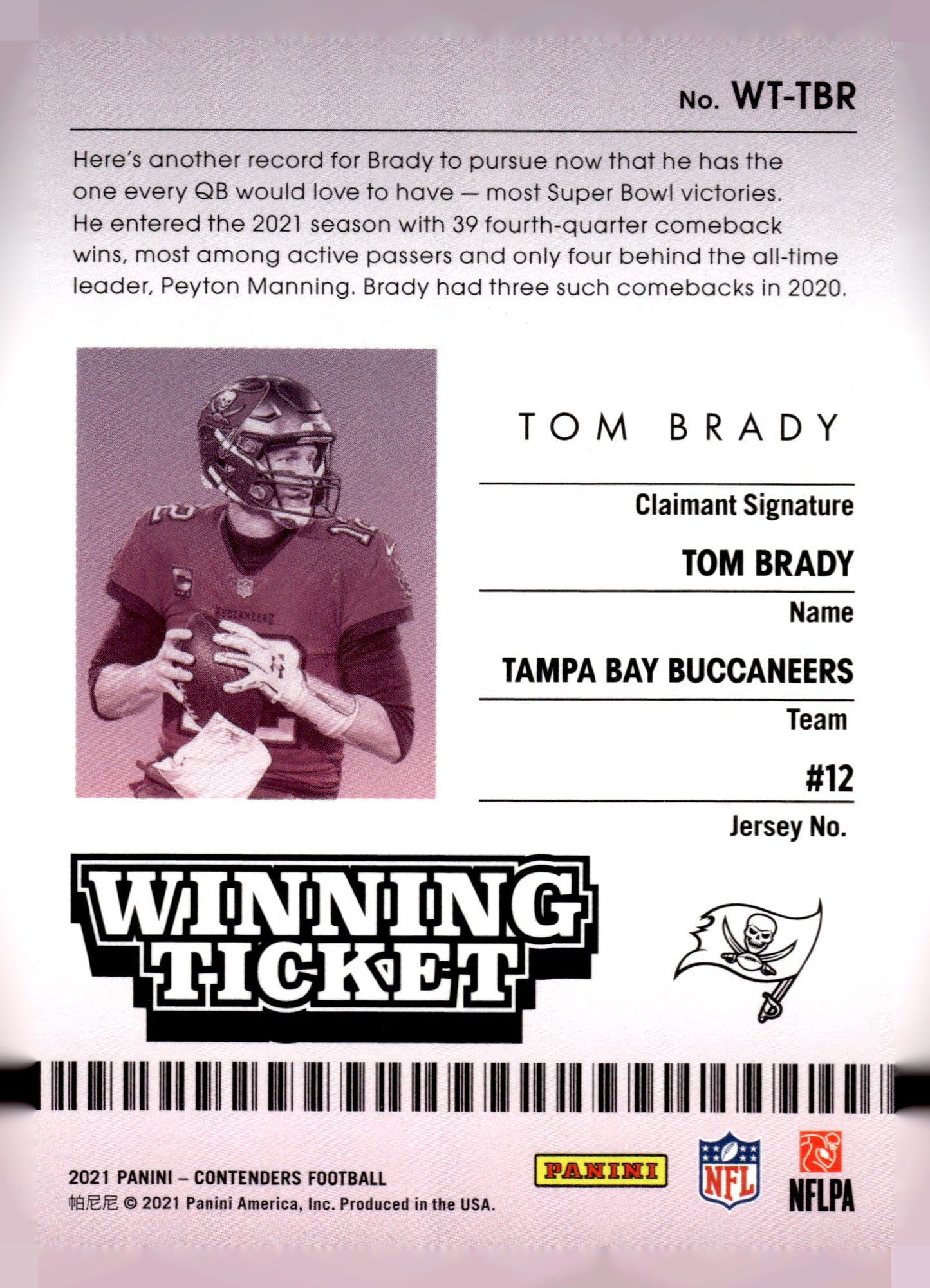 2021 Panini Contenders #WT-TBR Tom Brady Winning Ticket Emerald