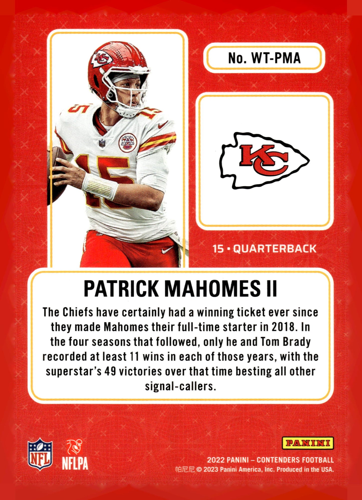 2022 Panini Contenders #WT-PMA Patrick Mahomes II Winning Ticket