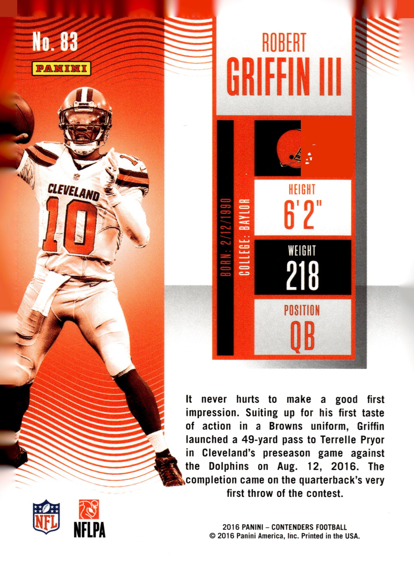2016 Panini Contenders #83 Robert Griffin III