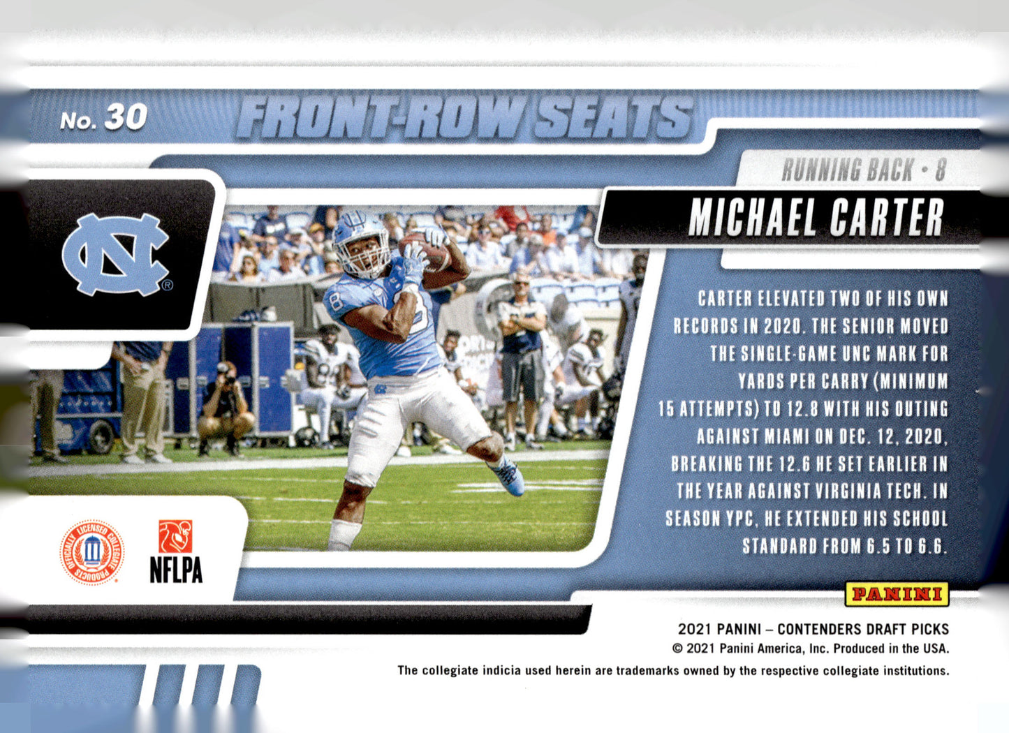 2021 Panini Contenders Draft Picks #30 Michael Carter Front-Row Seats Red