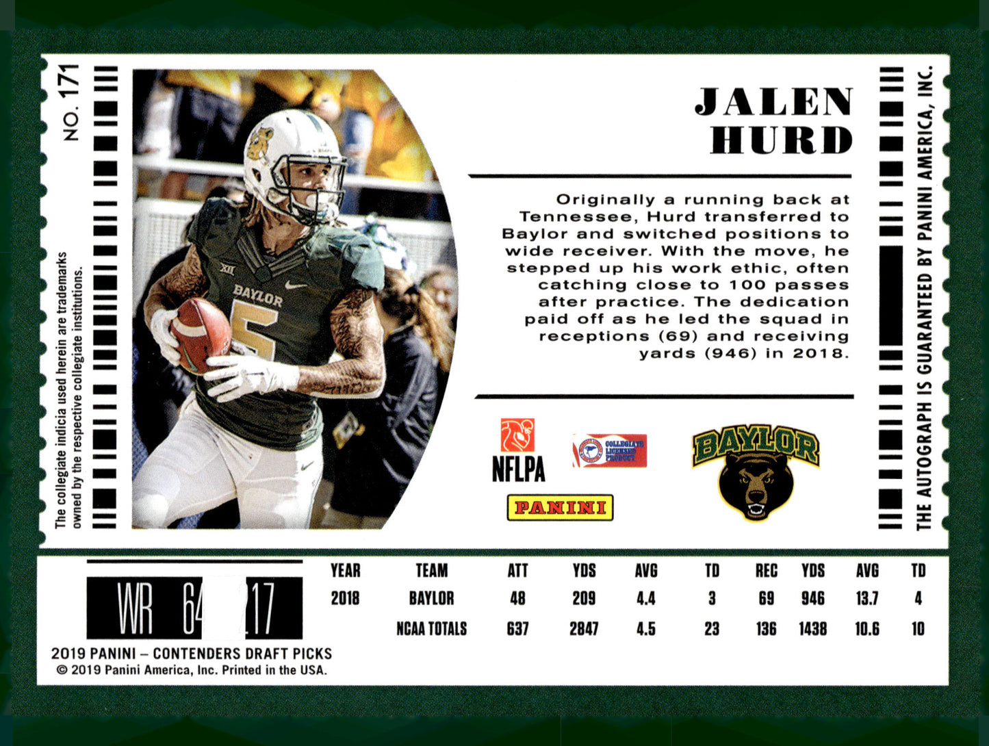 2019 Panini Contenders Draft Picks Collegiate #171 Jalen Hurd