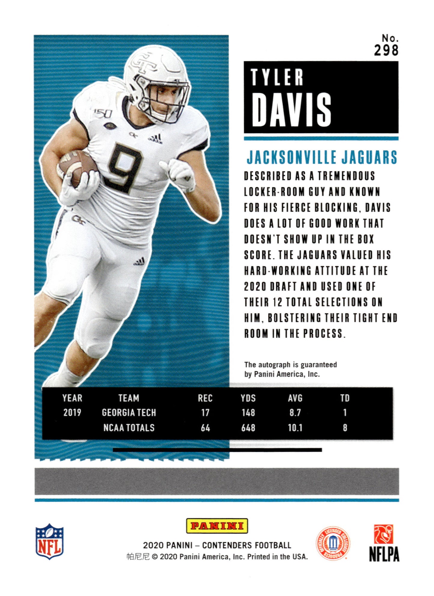 2020 Panini Contenders #298 Tyler Davis