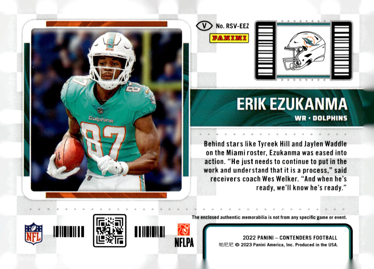 2022 Panini Contenders #RSV-EEZ Erik Ezukanma Rookie Ticket Swatches Variation
