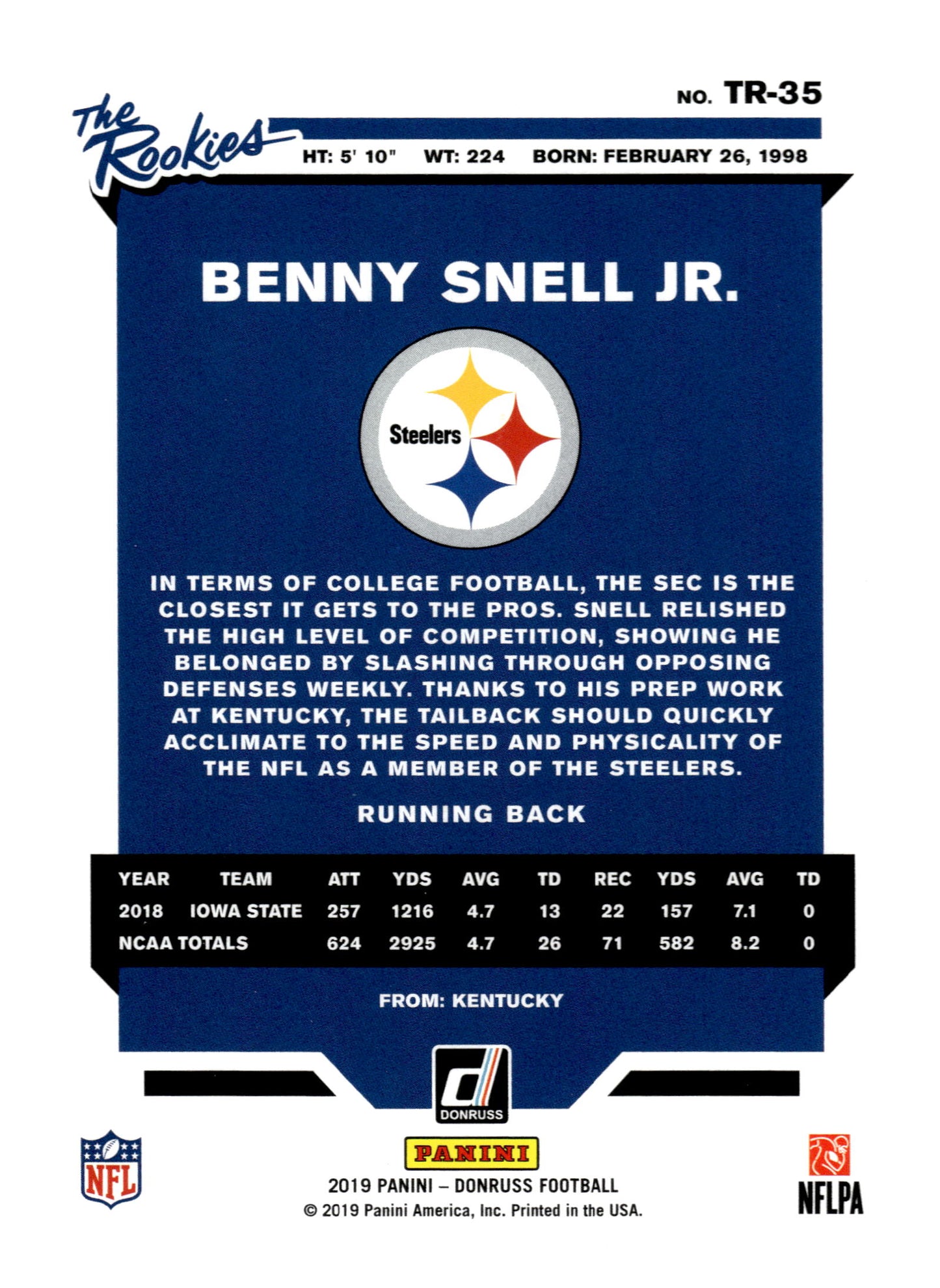 2019 Donruss #TR-35 Benny Snell Jr. The Rookies