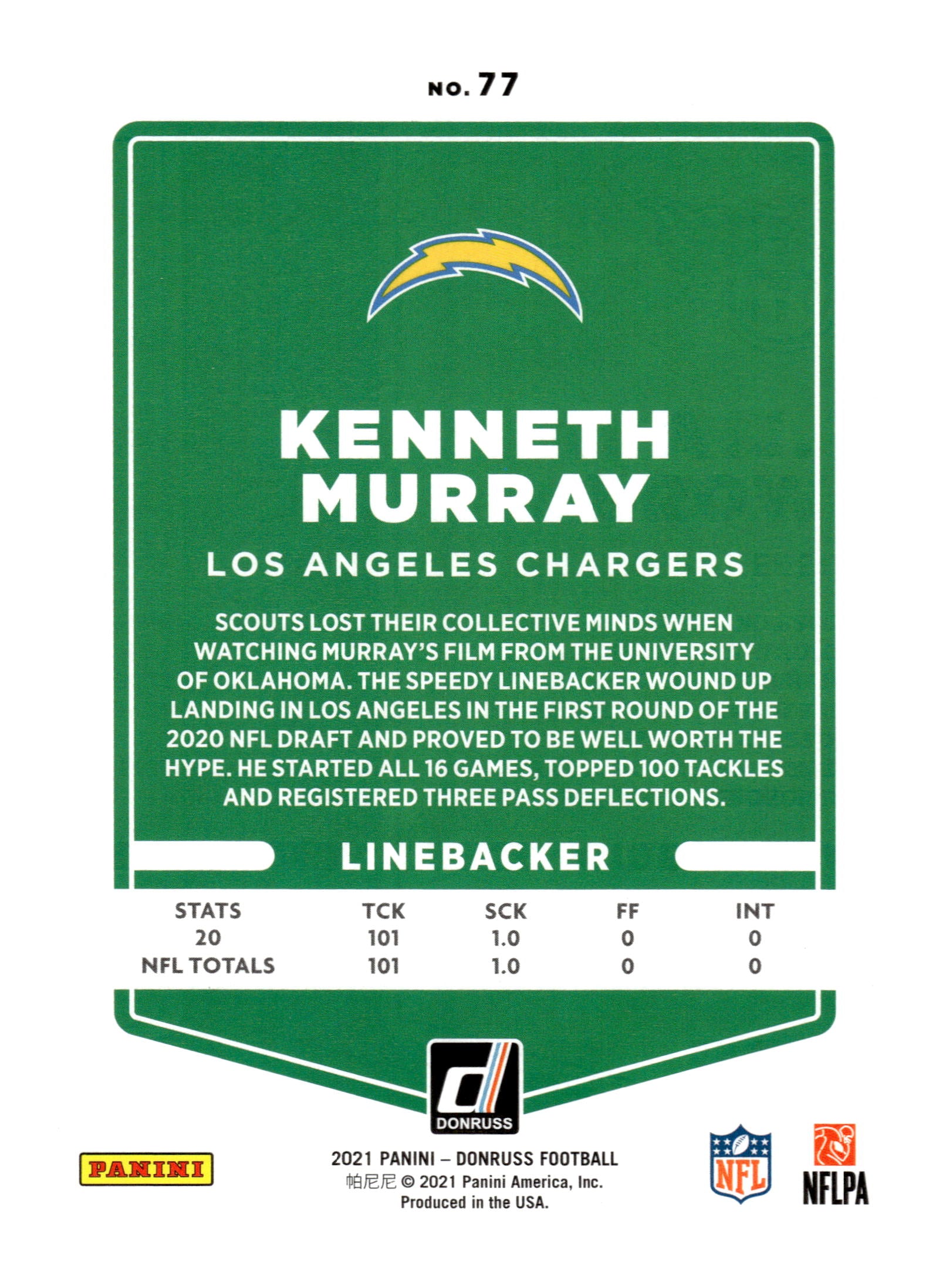 2021 Donruss #77 Kenneth Murray Press Proof Red