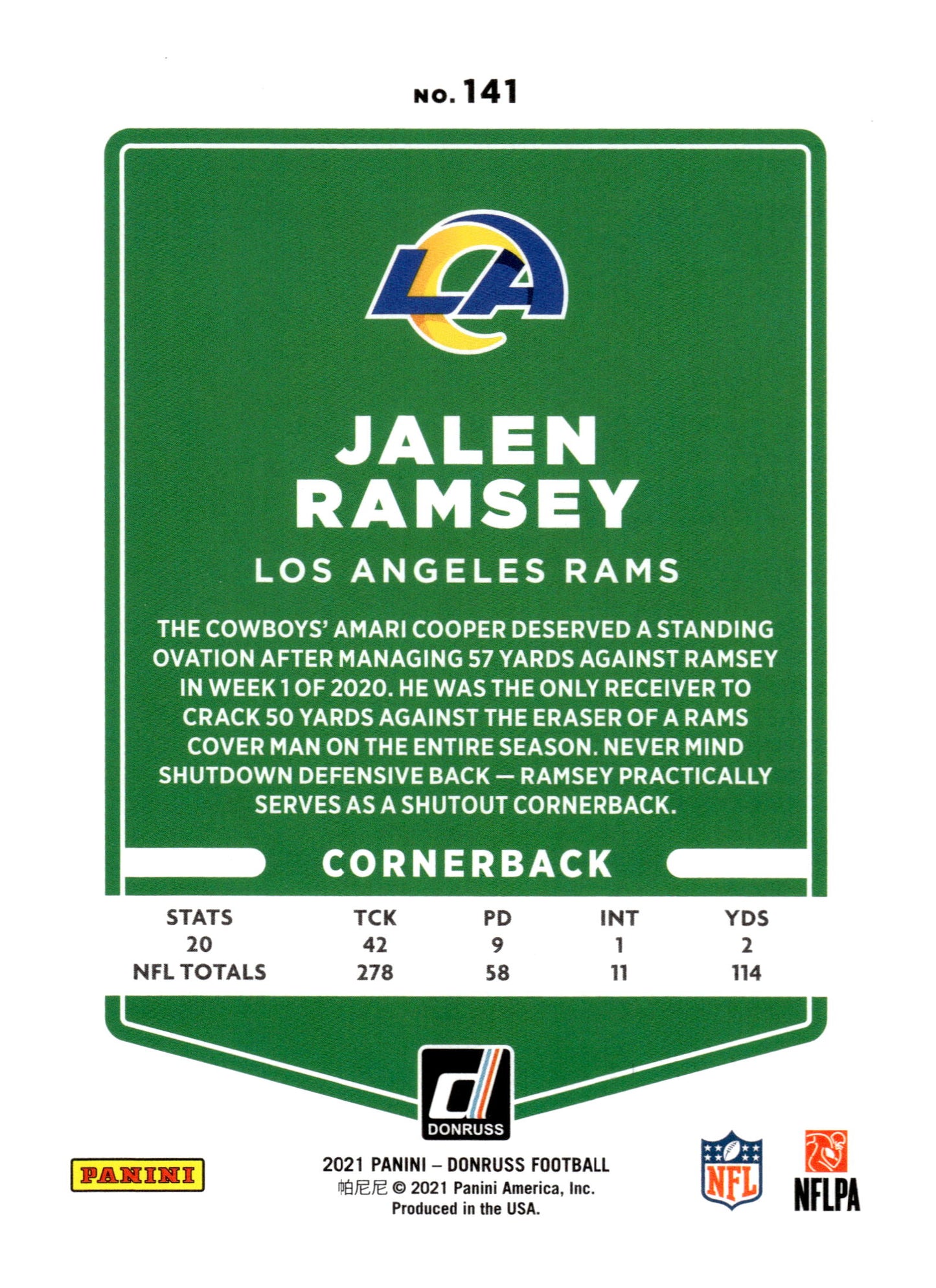 2021 Donruss #141b Jalen Ramsey No Helmet