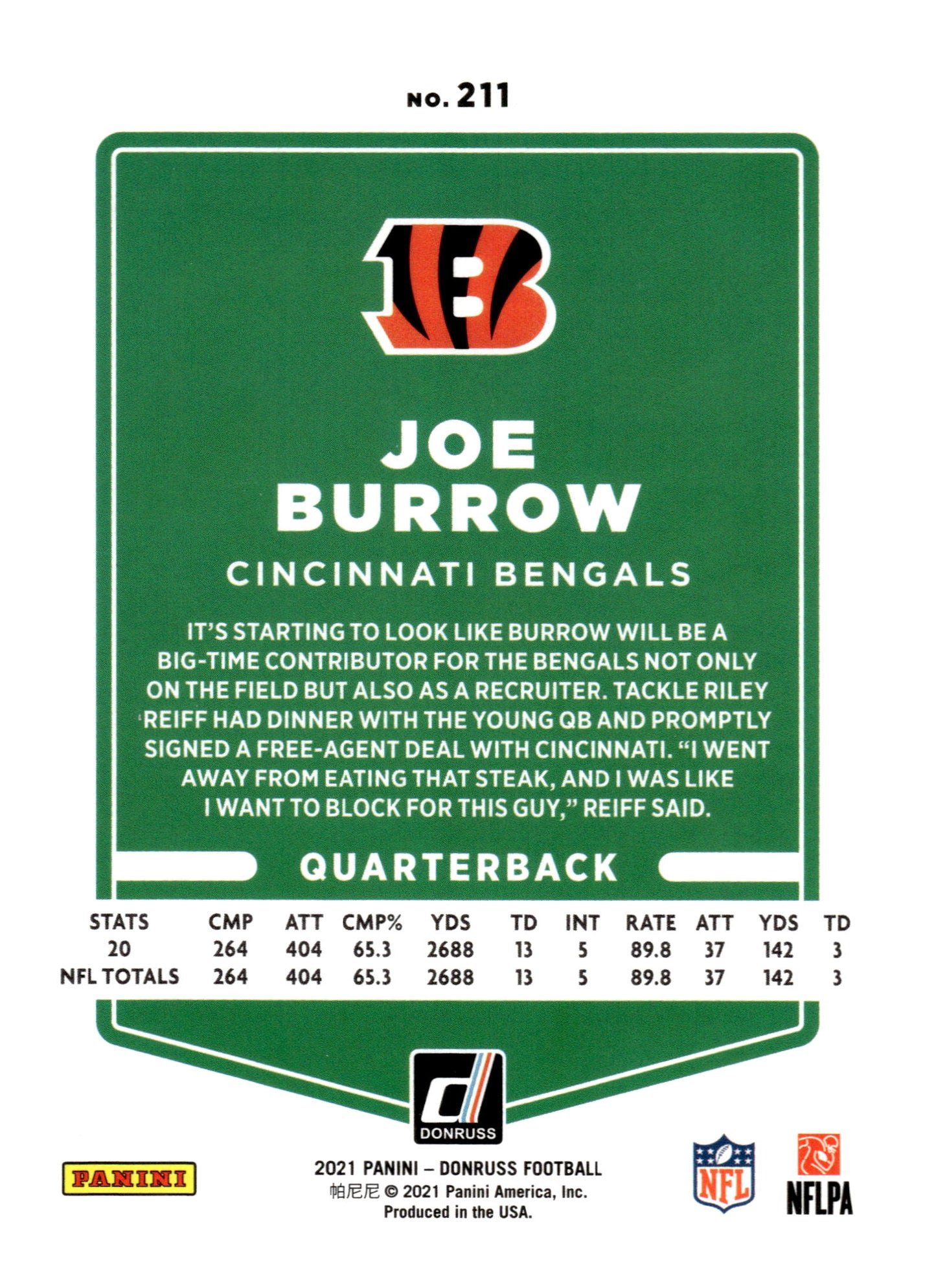 2021 Donruss #211 Joe Burrow