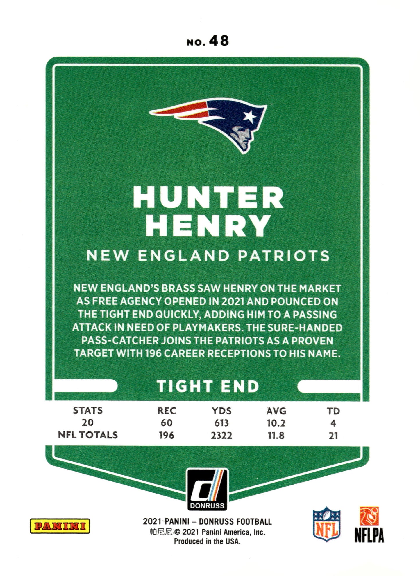 2021 Donruss #48 Hunter Henry Press Proof Red